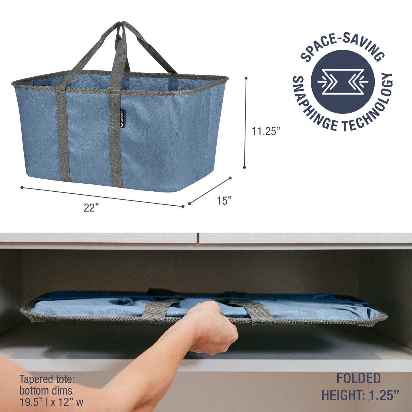 CleverMade Collapsible Laundry Tote 2-Pack (50L) – Foldable Carry-All Storage Bin for Laundry, Car Trunk, RV, Dorm & Home Organization - Denim