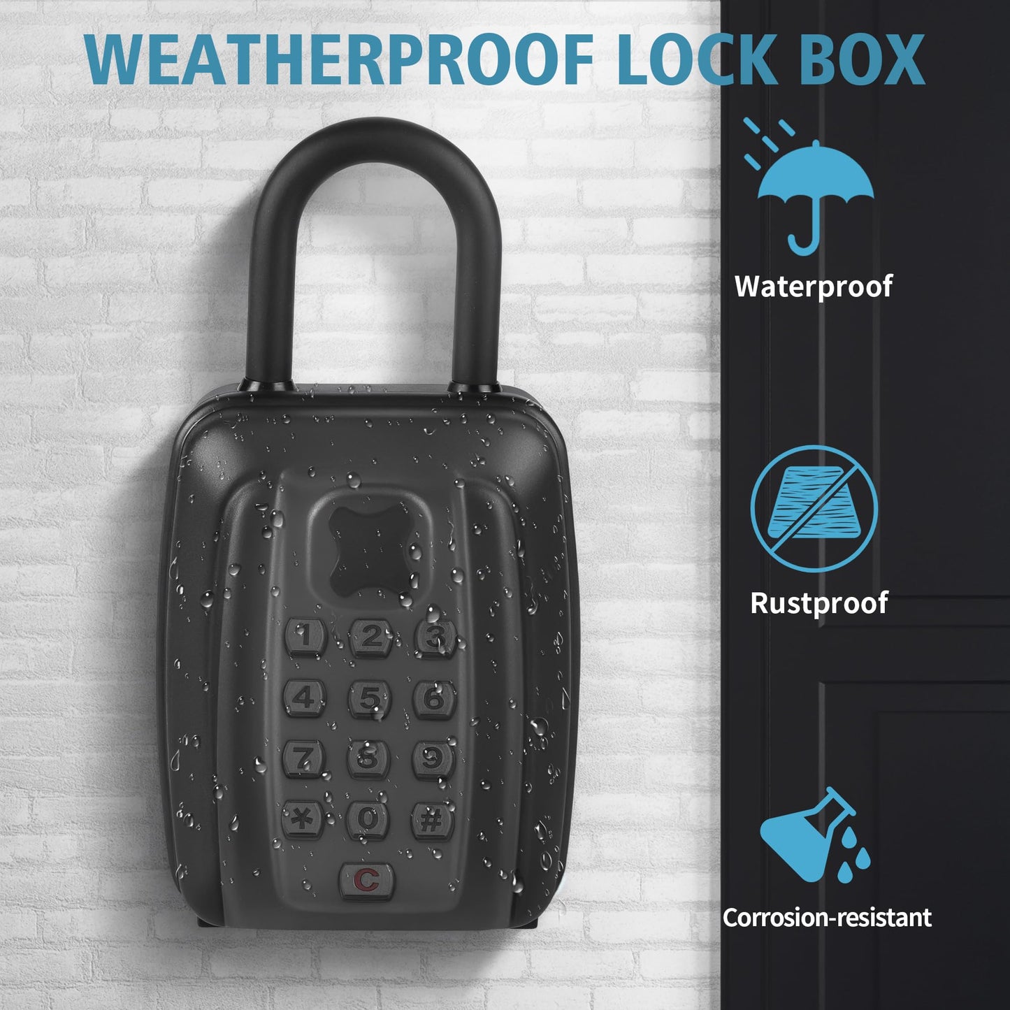 WJYMRO Key Lock Box With Code, Large Capacity 9 Digit Combination Lock Box, Portable U shaped Shackle Outdoor Weatherproof Security Safe for Homes, Garages, Offices, Realtors