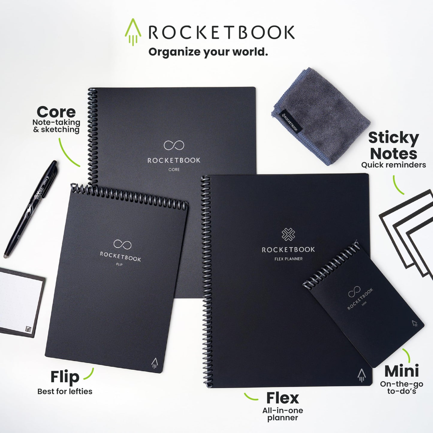 Rocketbook Flip Reusable Smart Notepad, Top Bound Spiral Notebook Lined and Dotted Pages Letter Size 8.5x11, Premium, Navy Blue (Pack of 1)