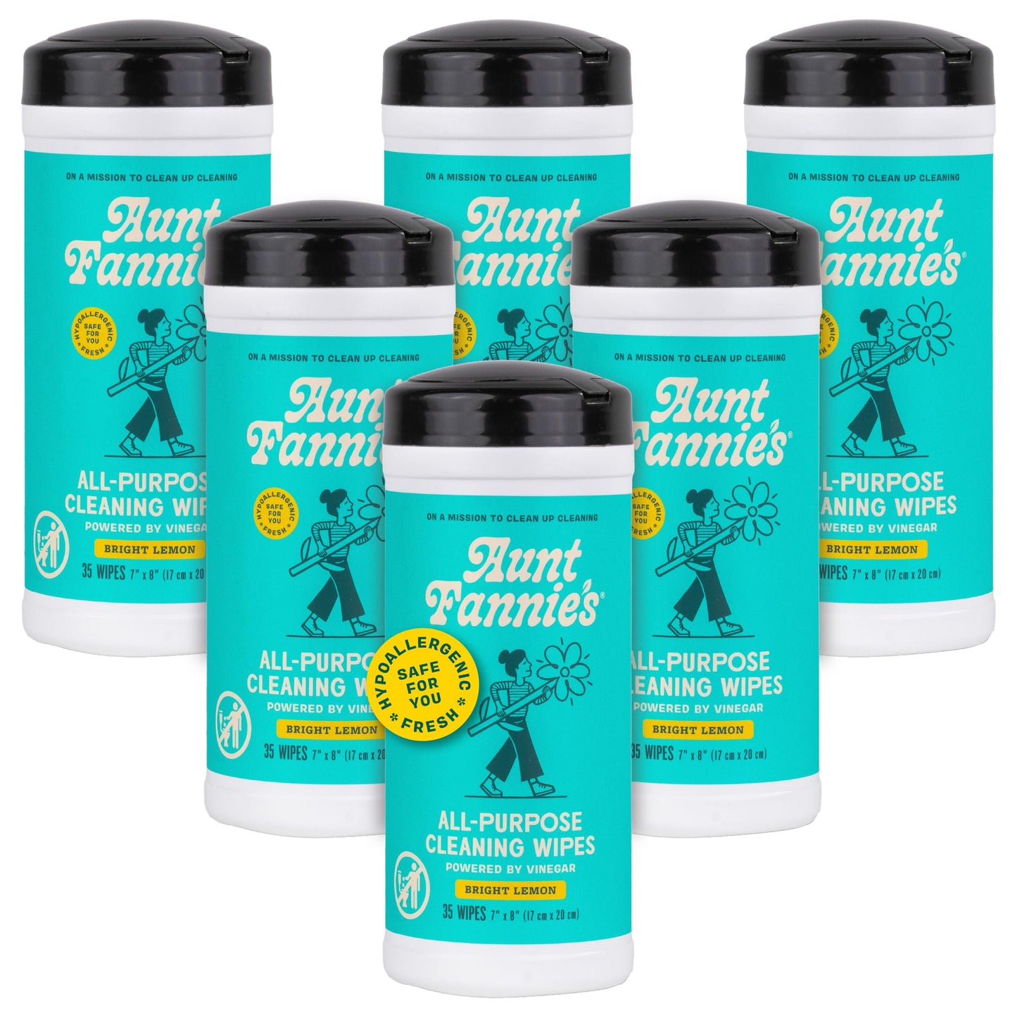 Aunt Fannie's Natural Cleaning Vinegar Wipes, Multipurpose Surface Cleaner, Bright Lemon Scent, 35 Count (Pack of 6)