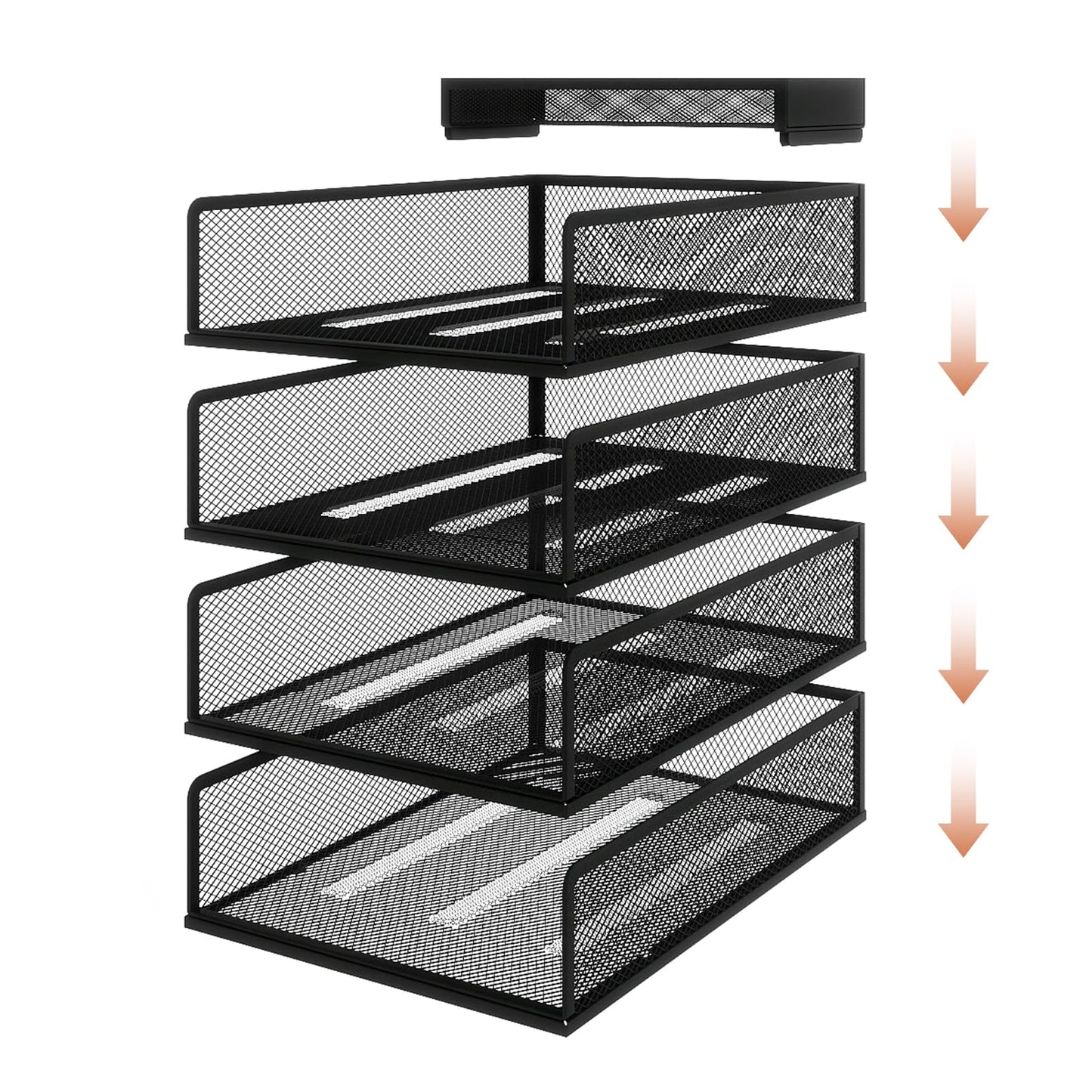 Natwind 4 Tier Stackable Paper Trays for Letter Documents, Desktop File Organizers for Office Supplies, Metal Mesh Desk Organizer，Office Organizer，Letter Trays for Home, Office, School，Black
