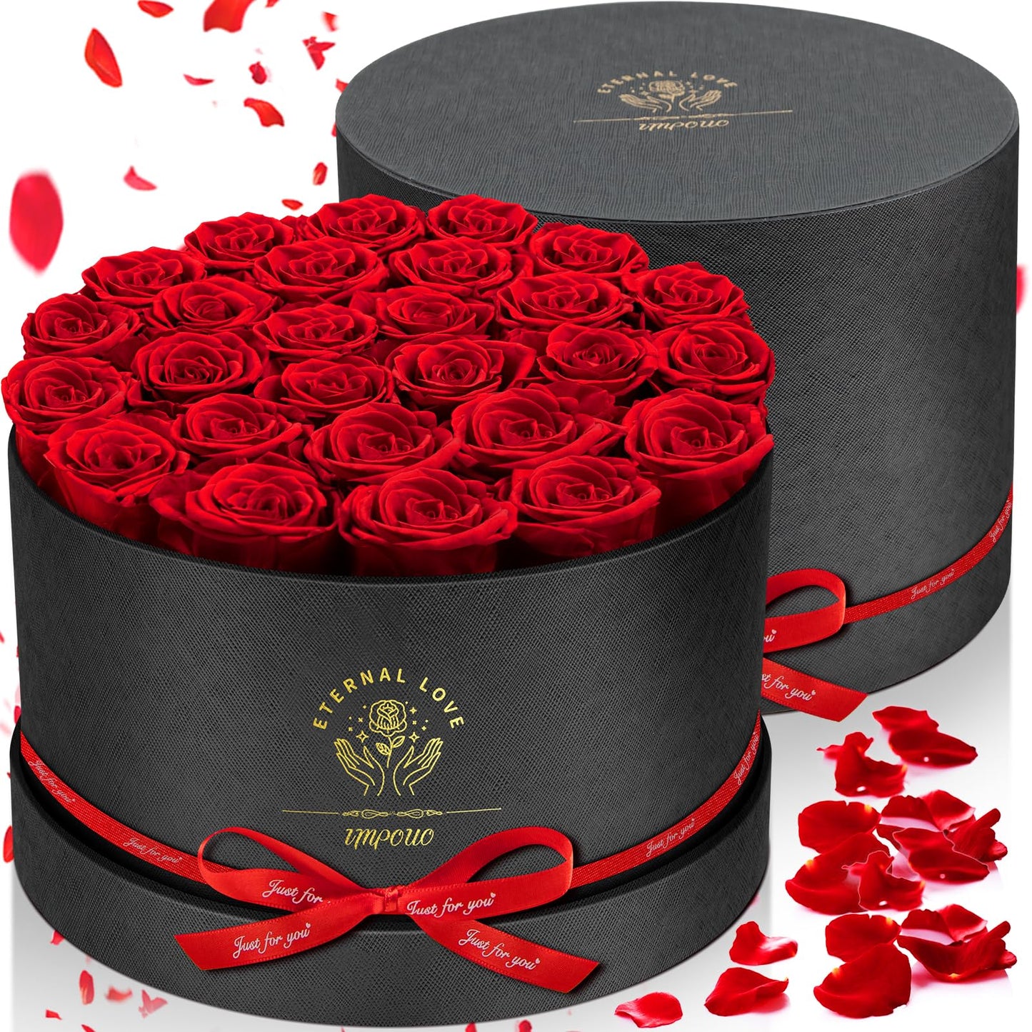 Impouo Forever Flowers, 27 Roses in A Box, Real Preserved Roses, Birthday Gift for Women, Mother's Day, Anniversary, Red Rose