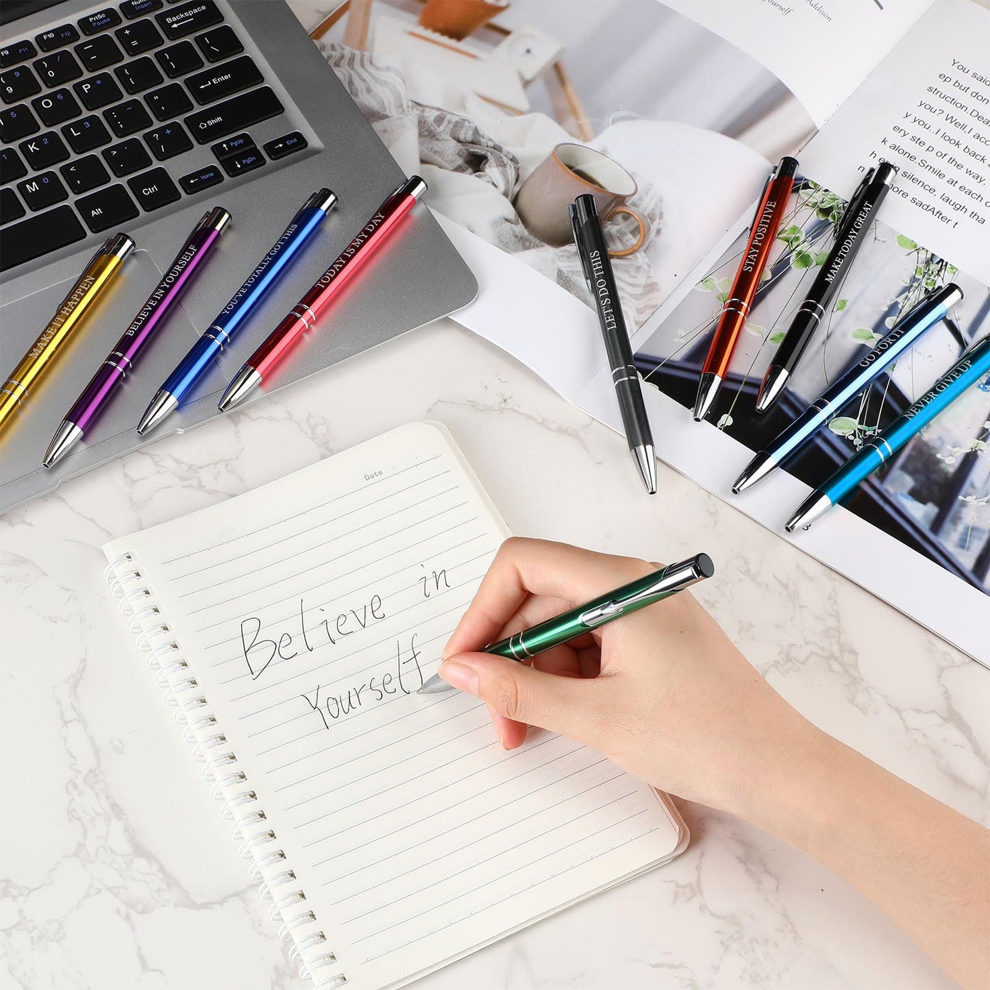 Sherr 100 Pcs Ballpoint Pens Motivational Inspirational Quotes Metal Pen Bulk Employee Appreciation Gifts Encouraging Writing Black Ink for Student Coworker Teacher Office (Go for It)