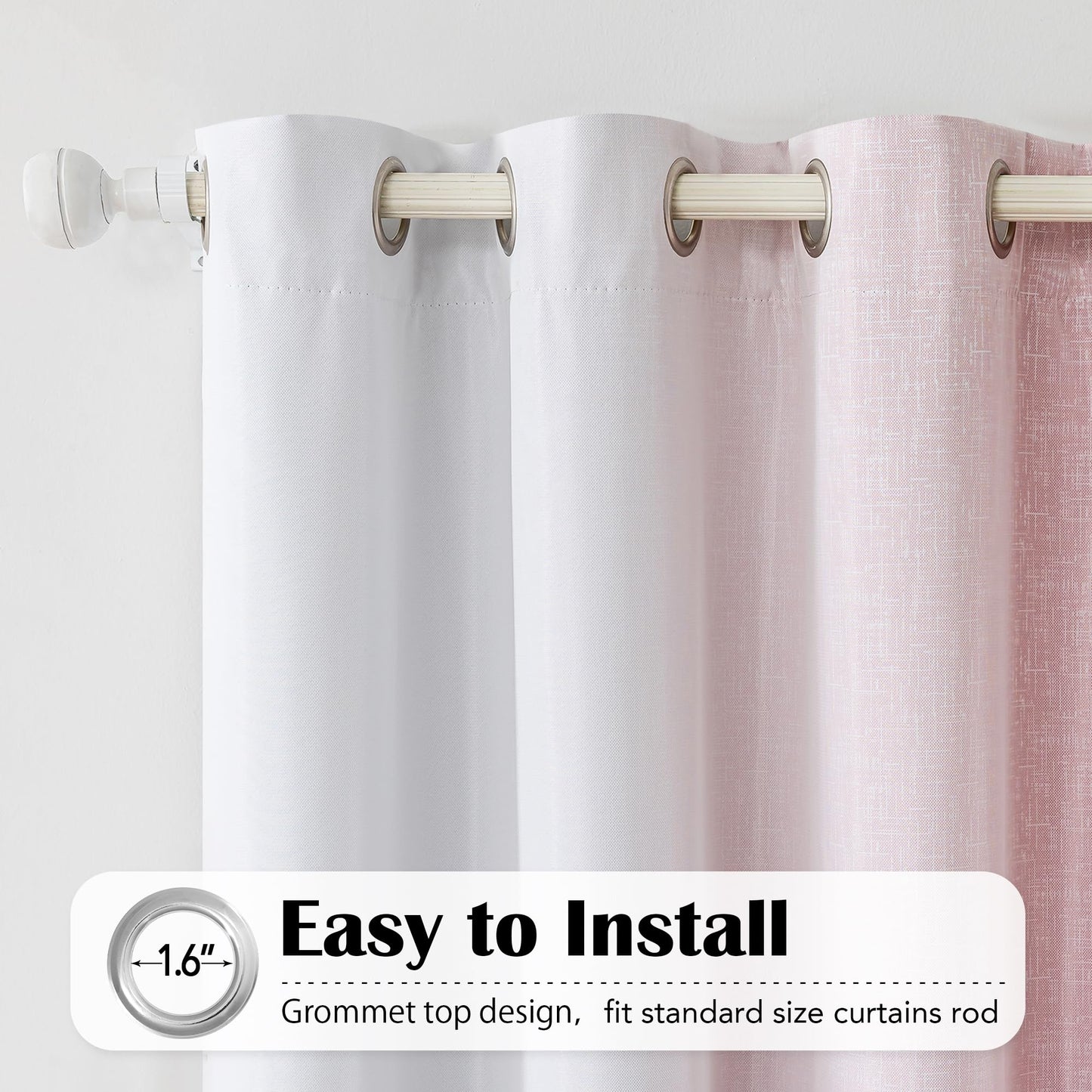 Geomoroccan Ombre 100% Blackout Curtains 84 Inches Long 2 Panels for Girls Bedroom Living Room Pink and White Double Layer Sheer Overlay Mix & Match Grommet Thermal Soundproof Drapes with Tiebacks