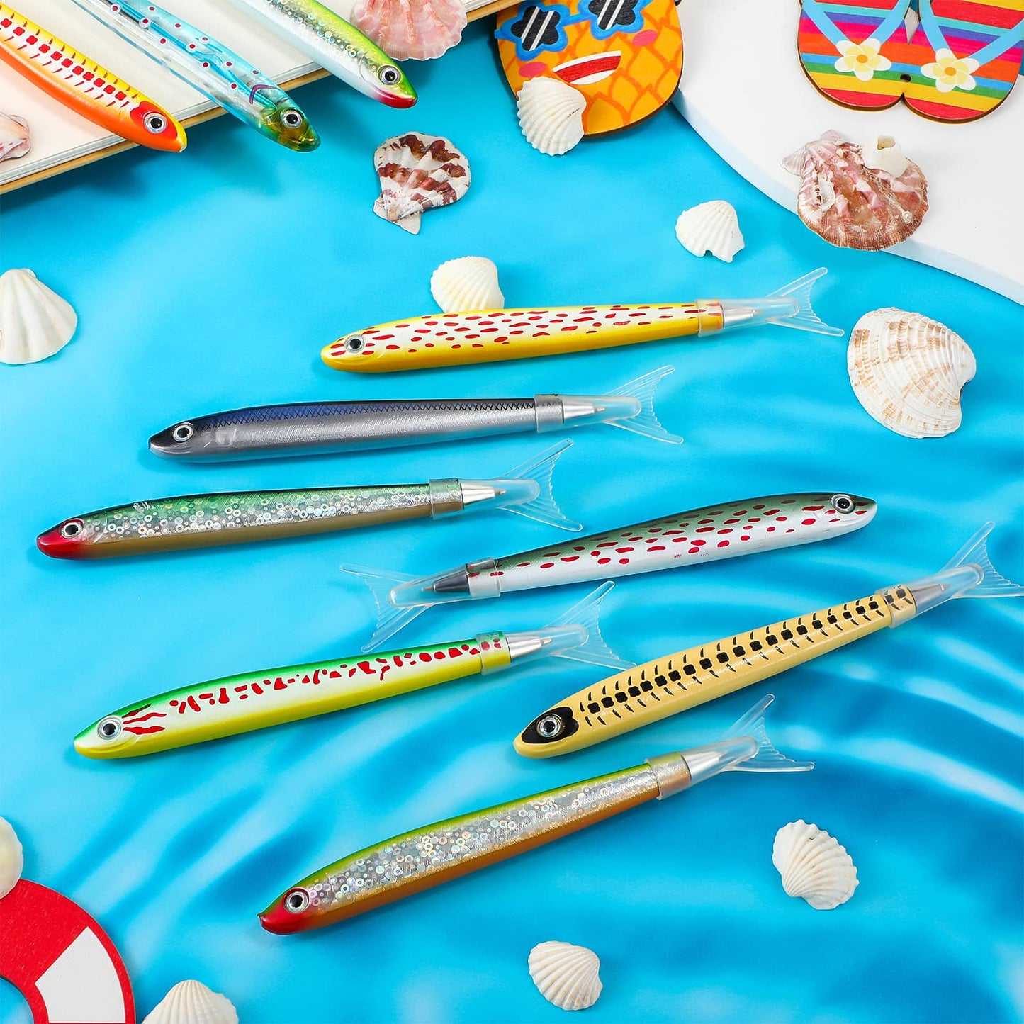 Meanplan Fish Pen Favors Gifts Cute Fishing Party Decorations Creative Glitter Ballpoint Pens for Adults Office Birthday Themed Party Decor(40 Pack)
