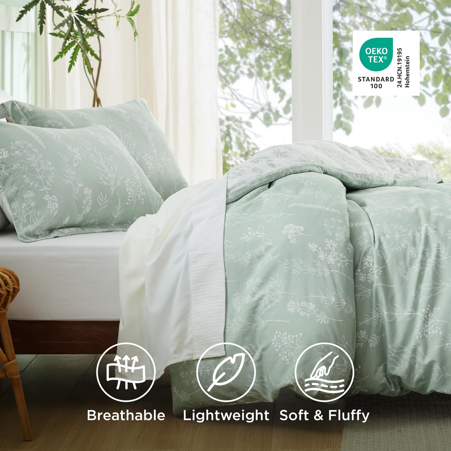 Bedsure Full Comforter Set - Sage Green Bed Set, 3 Pieces Cute Floral Bedding, 1 Soft Reversible Botanical Flowers Comforter and 2 Pillow Shams