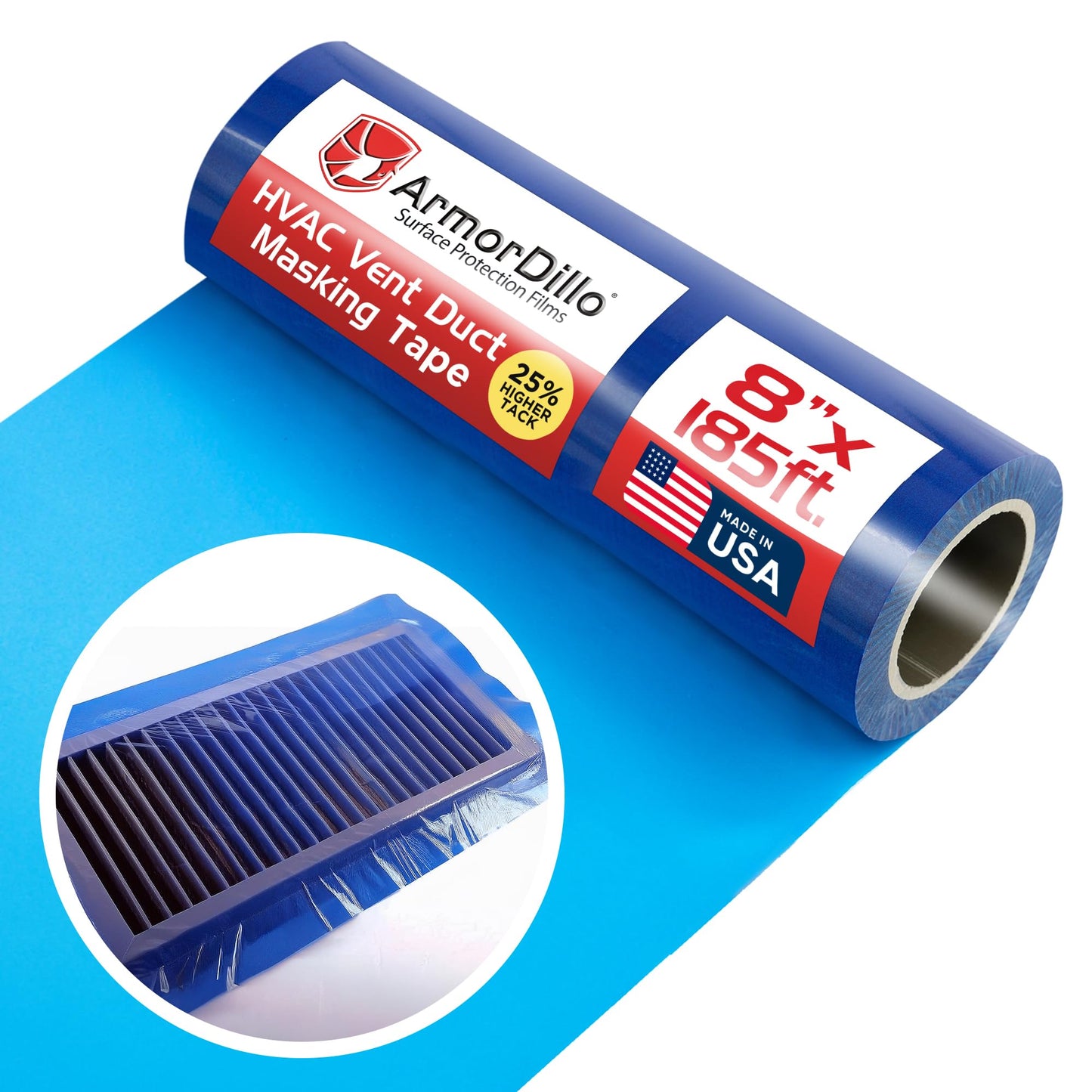 ArmorDillo High-Tack Adhesive HVAC Vent Sealing and Masking Tape. 25% HigherTack Vent Film 8” x 185