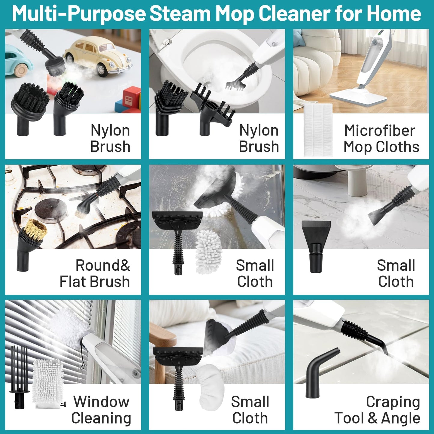 PEEH Steam Mop for Floor Cleaning, 12 in 1 Handheld Steam Cleaner for Home, Floor Steamer for Hardwood Windows Tile Laminate Shutter & Clothes with Attachments (grey)