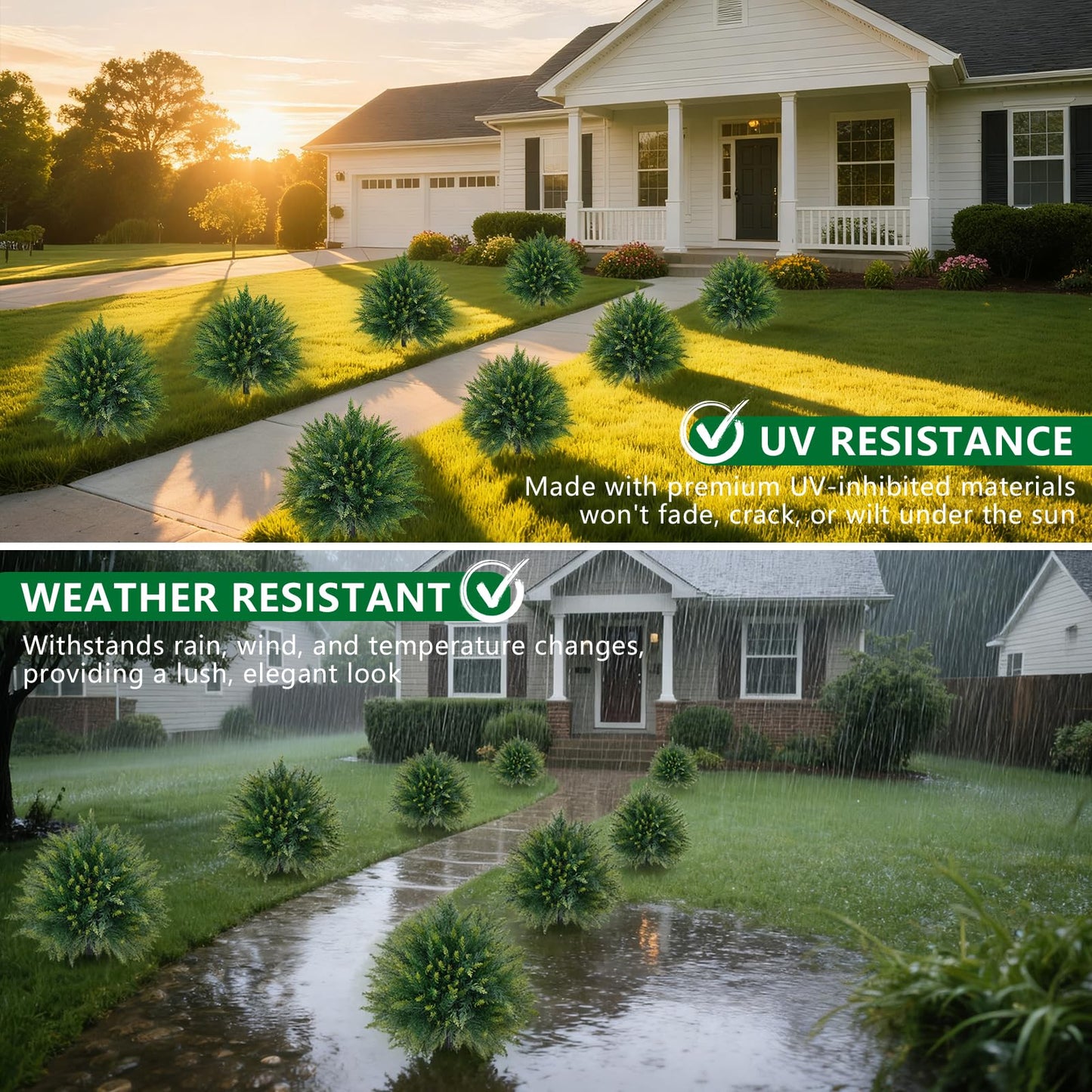 Artificial Cedar Topiary Trees with Ground Spike, 2 Pieces Fake Pine Shrubs Bushes, UV Resistant Faux Evergreen Cypress Tree Plants for Indoor Outdoor Planters Front Porch