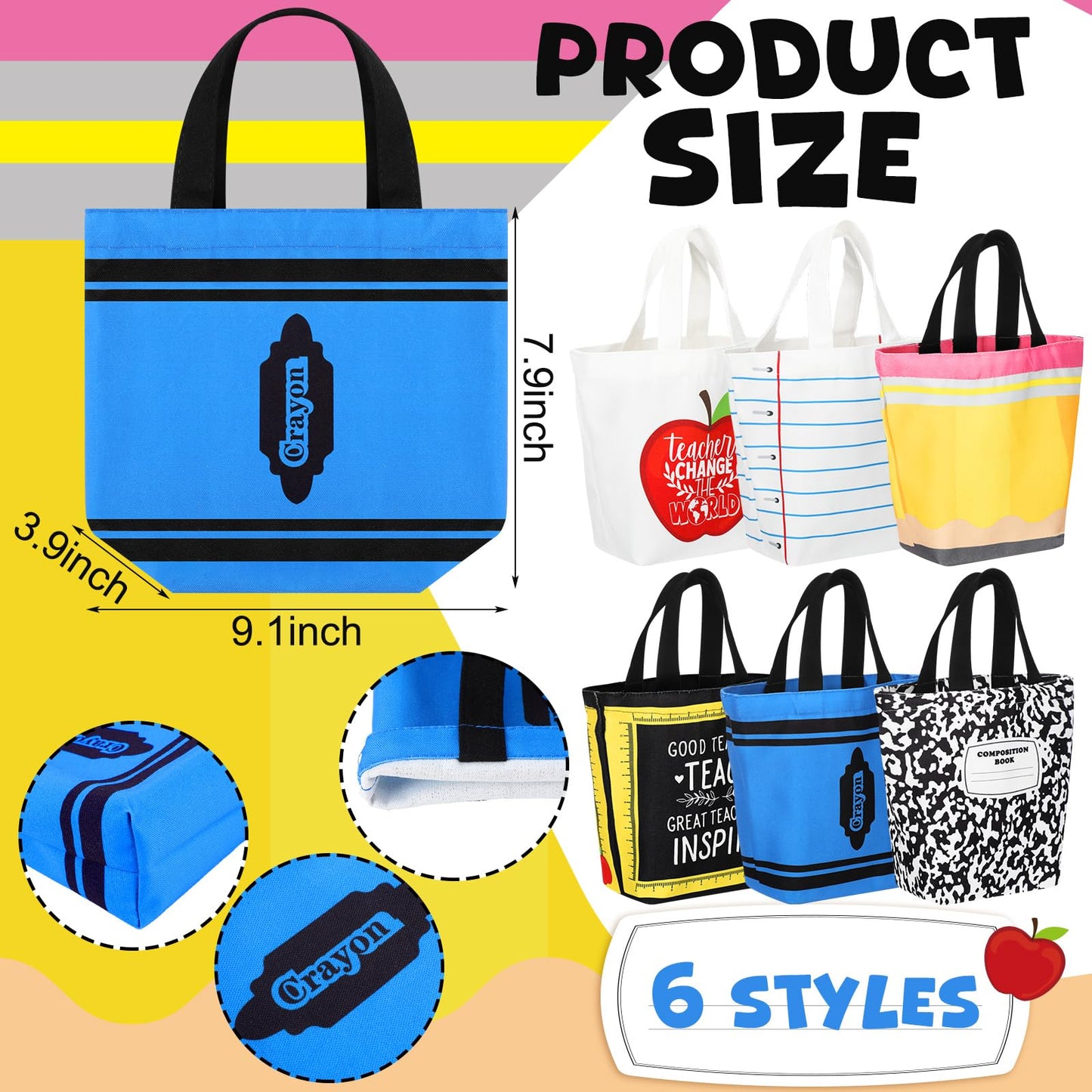 Sunnymove Teacher Mini Canvas Tote Bag Bulk Teacher Appreciation Gifts Mini Reusable Bag for Women Graduation Office(12,Canvas)