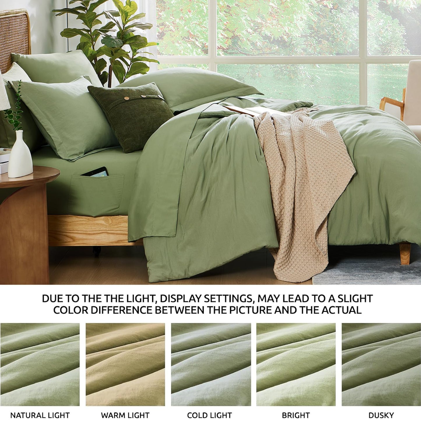 WRENSONGE Full Size Comforter Sets- 7 Pieces Sage Green Bed in a Bag Full Size Bedding Sets with Fitted Sheet, Flat Sheet, 2 Pillow Shams, 2 Pillowcases