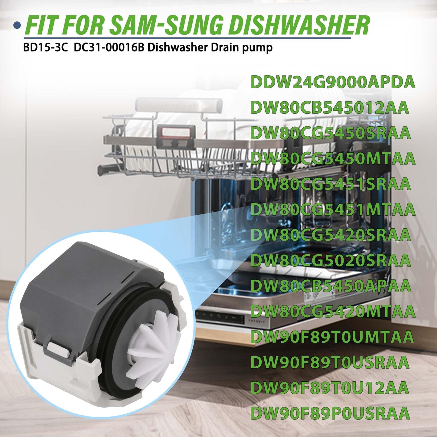 DD31-00016B BD15-3C Dishwasher drain pump Fit for Sam-sung DDW24G9000APDA DW80CB545012AA