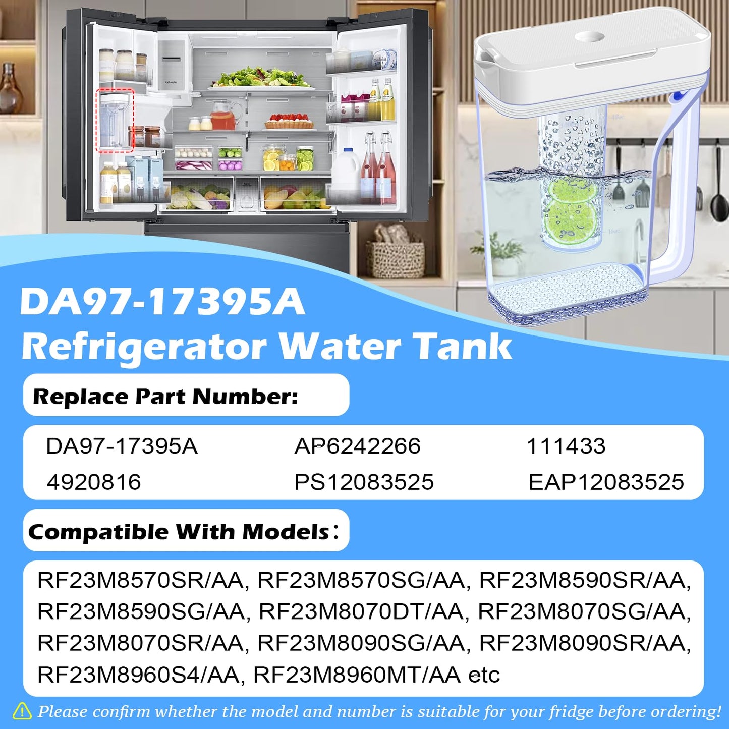 Upgraded RF23M8070SR RF23M8570SR RF23M8590SG RF23M8090SR Water Pitcher Compatible with Samsung Fridge Water Pitcher Parts DA97-17395A Refrigerator Water Reservoir Water Tank Water container NO LEAK