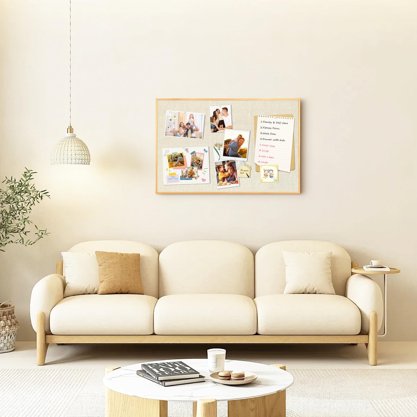 Marribol Pin Board with Linen,30’’x 20’’,Gold Aluminum Framed Vision Board for Home Office School,with 10 Cards,10 Push Pins