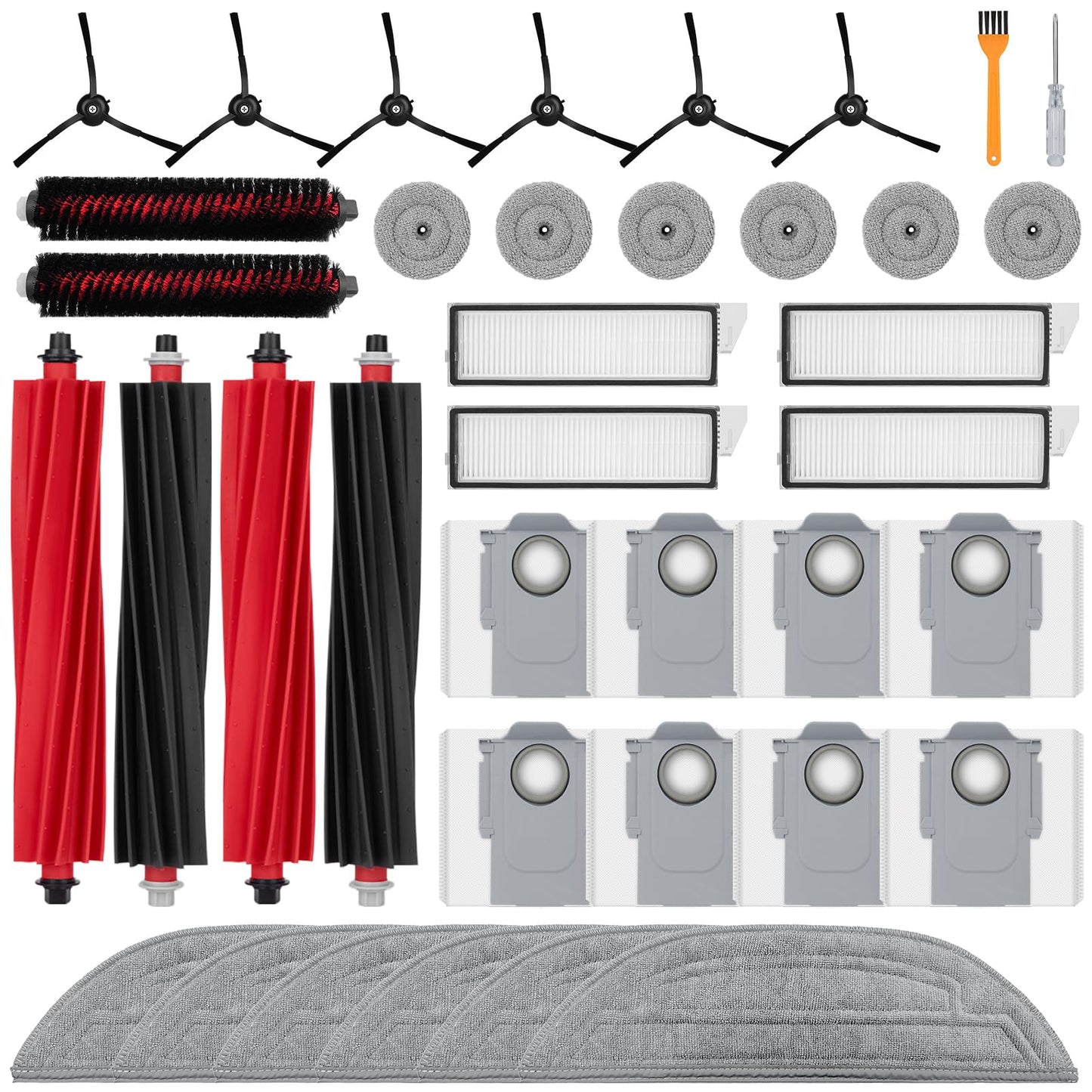 36 Pack S8 MaxV Ultra Accessories Kit Compatible with Roborock S8 Max/MaxV Ultra Robot Vacuum,Main Brushes,Dust Bags,Mop Cloths,Edge Mop Cloths,Filters,Side Brushes,Self-Main Brush