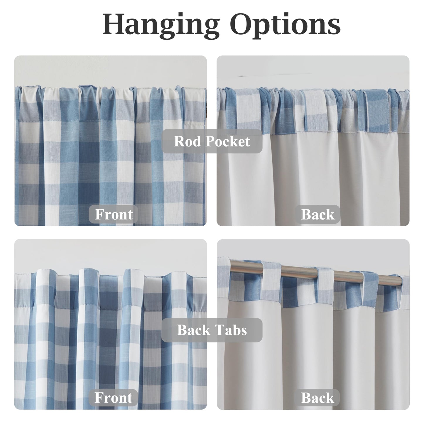 Bapawfish Buffalo Plaid Full Blackout Curtain Panels 84 Inches Length,Dusty Blue and White Farmhouse Drapes,Thermal Insulated Window Treatment for Bedroom Living Room,Rod Pocket Back Tabs,40"Wx84"Lx2
