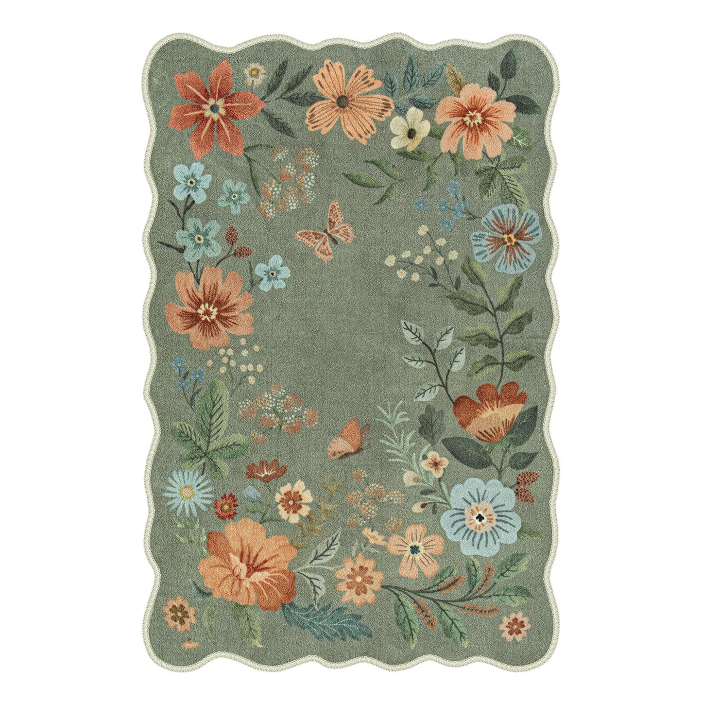 Lahome Floral Washable Rugs, 4X6 Rug for Bedroom Ultra-Thin Soft Dining Room Rug, Non-Slip Living Room Rugs Stain Resistant Boho Rug Lightweight Flore Throw Rug for ‎Office (4x6ft,Green)