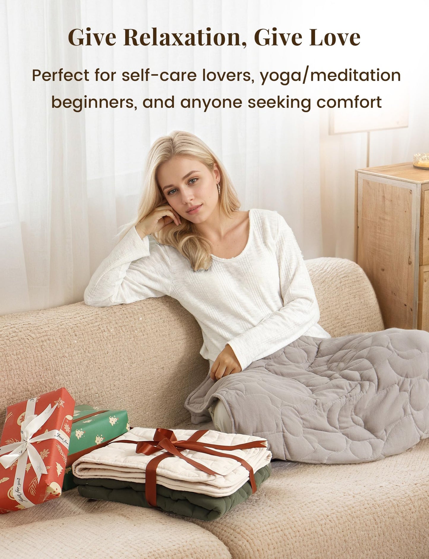 ZonLi Weighted Lap Blanket 5lbs for Meditation, Yoga, Napping, Sleeping and Travel, Cotton Weighted Blanket for Adults,Skin Friendly & Machine Washable, 29x24 inches, Light Gray