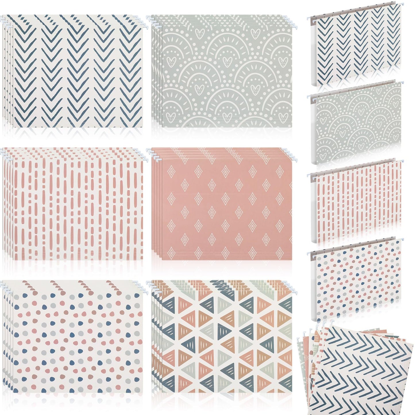 Qeeenar 30 Pcs Boho Hanging File Folders 9.5 x 11.5 in Decorative Cute Hanging Letter Size File Folder with Adjustable Tabs Back to School Gift for Office Home Supplies, 6 Designs(Classic)
