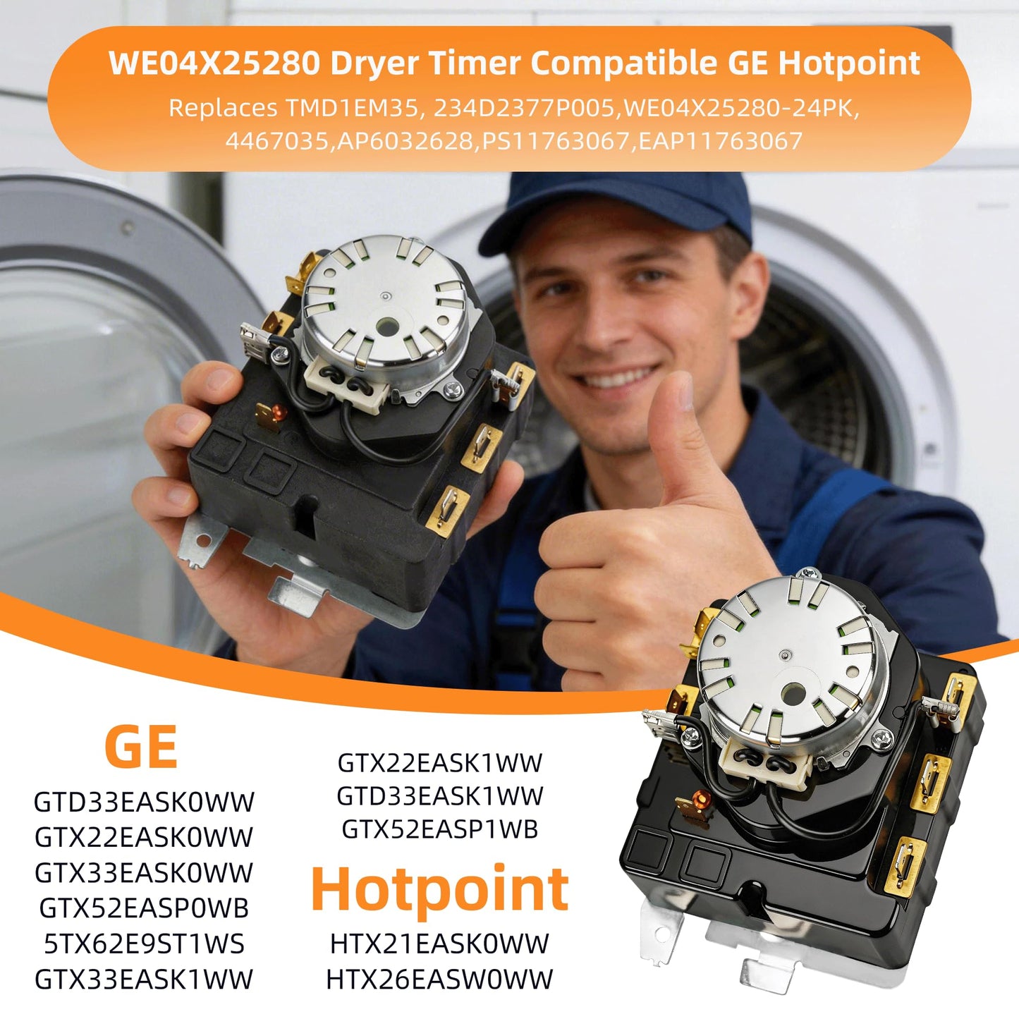 TMD1EM35 234D2377P005 Dryer Timer Replacement for GE Replaces WE04X25280 HTX26EASW0WW 5TX62E9ST1WS GTX22EASK1WW GTX52EASP1WB GTD33EASK0WW GTX22EASK0WW GTX33EASK0WW AP6032628 PS11763067