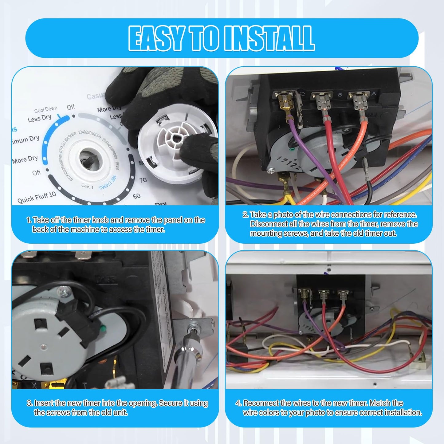 WE04X20415 Dryer Timer Compatible with GE Hotpoint Dryers, WE04X20415 Dryer Timer Control Replacement Part for TMD1CM11, WE4M355, AP5805477, 234D1296P003, EAP9491767, PD00027041, 3276788