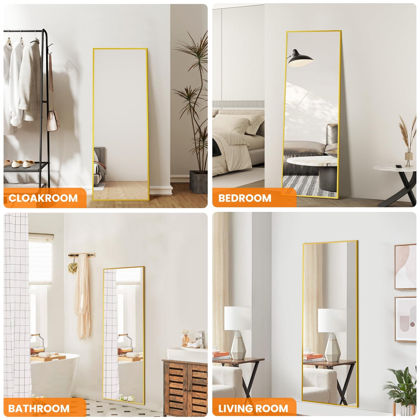 TRAHOME Standing Mirror Full Length Mirror,15" x 56" Large Floor Mirror with Aluminium Frame for Door Bedroom Bathroom Living Room(Gold)