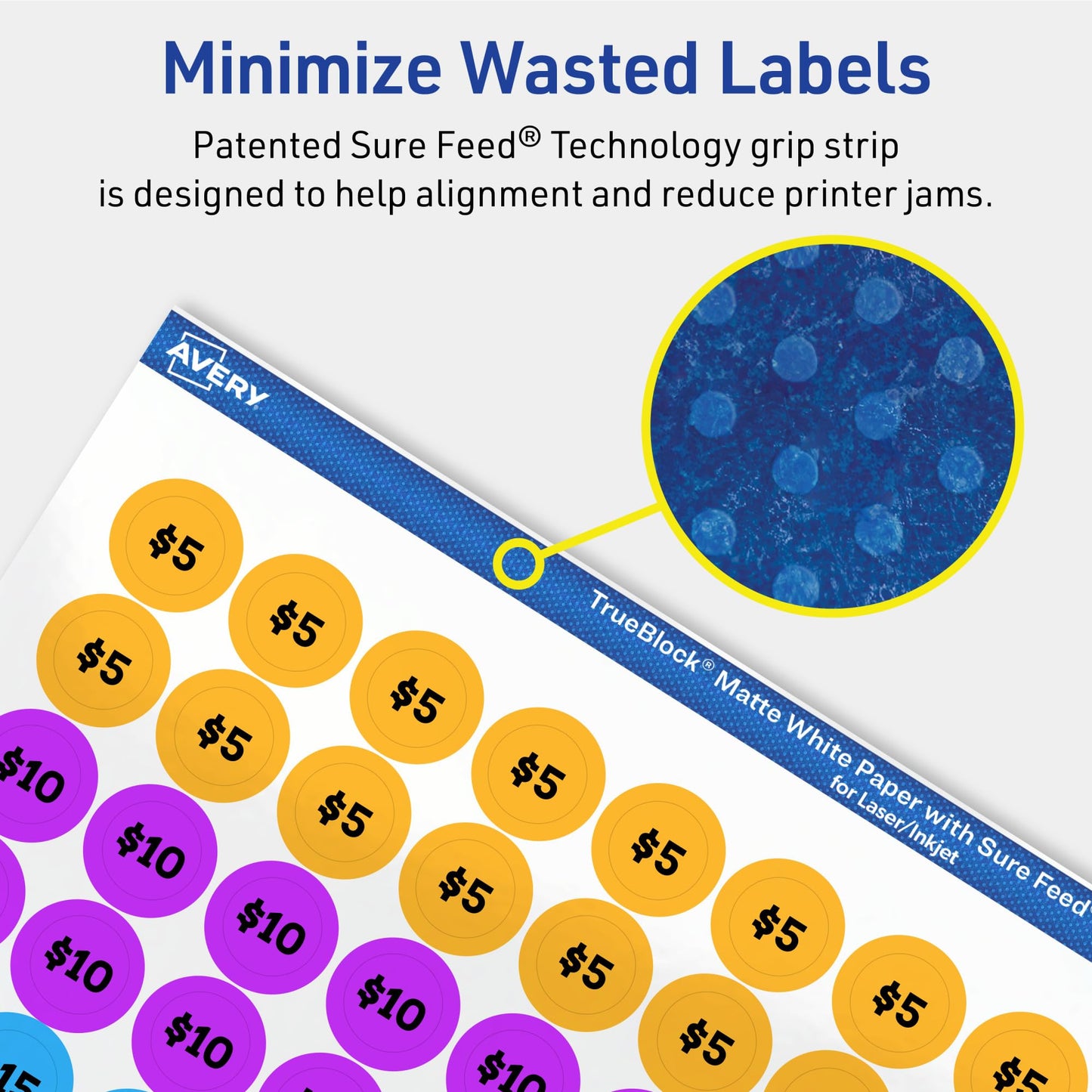 Avery TrueBlock Matte White Round Labels with Sure Feed, 0.5" Diameter, 15,400 Matte White Labels, Print-to-the-Edge, Laser/Inkjet Printable Labels, Great for Product Labels and Price Stickers