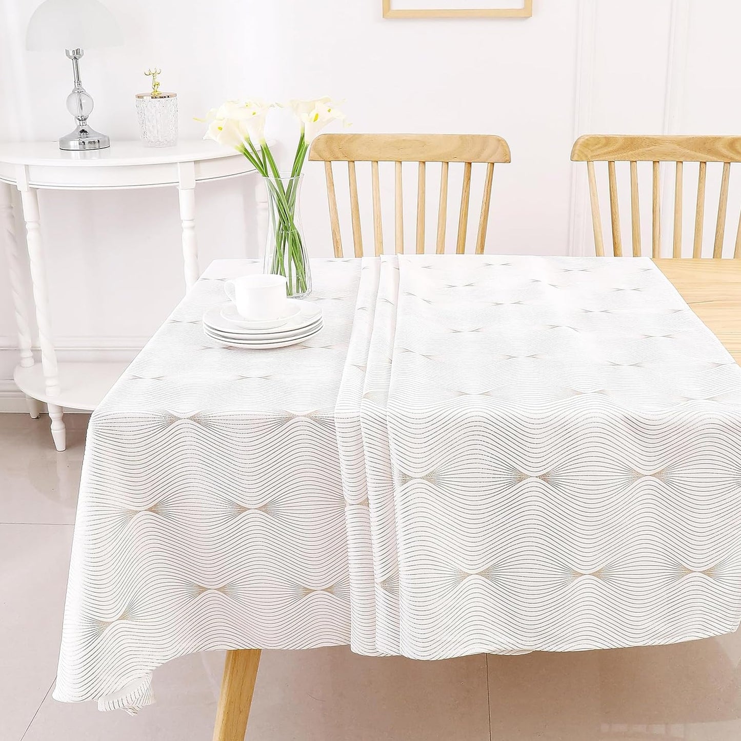 Majestic Giftware Velvet Tablecloths for Rectangle Tables | (70/144) - TC1408 Gold Infinity Print Hem Stitch Dining Table Cover | Decorative Washable Rectangle Tablecloth for Kitchen, Dinning, Party