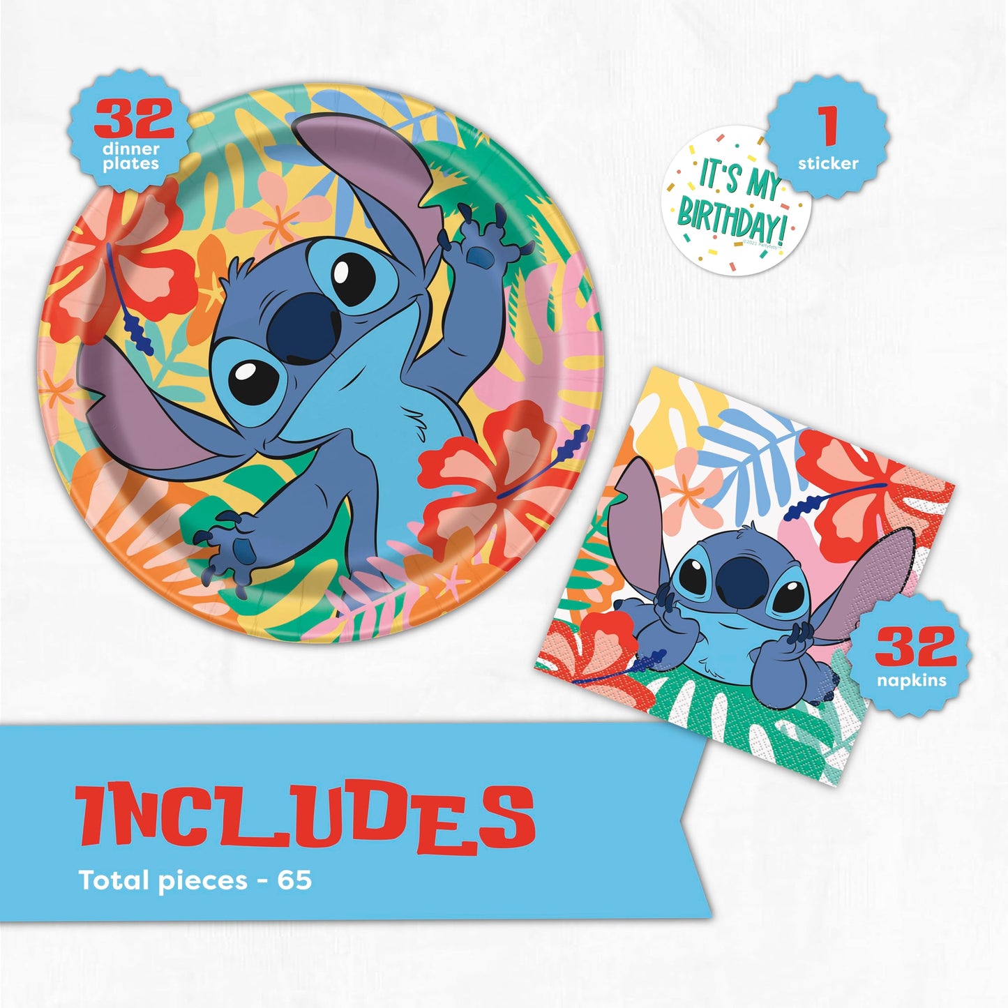 Stitch Plates and Napkins for 32 Guests | Lilo and Stitch Birthday Party Decorations | Officially Licensed