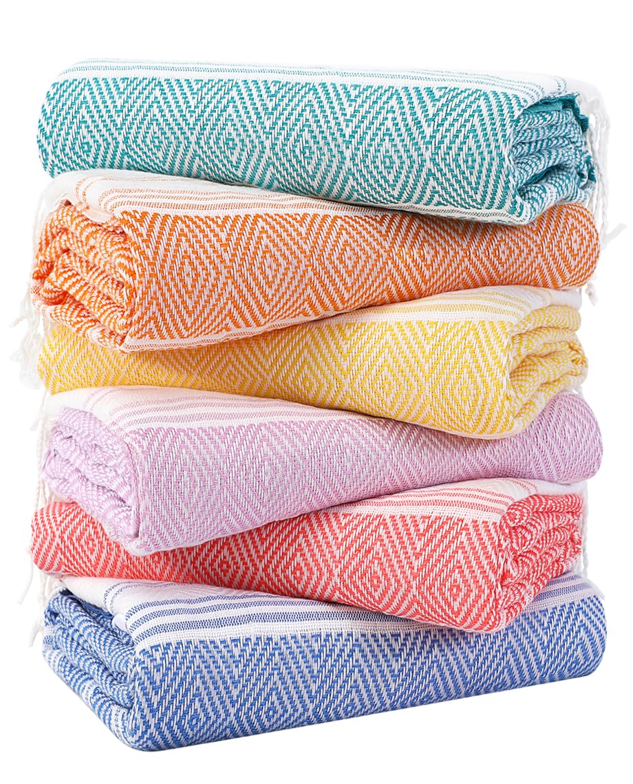 Genovega 6 Packs Oversized Turkish Beach Towels Set Bulk 74"x38" Extra Large Quick Dry Sand Free Light Swim Bath Camping Pool Towel Travel Blanket Essentials Cruise Accessories Adult Vacation Stuff