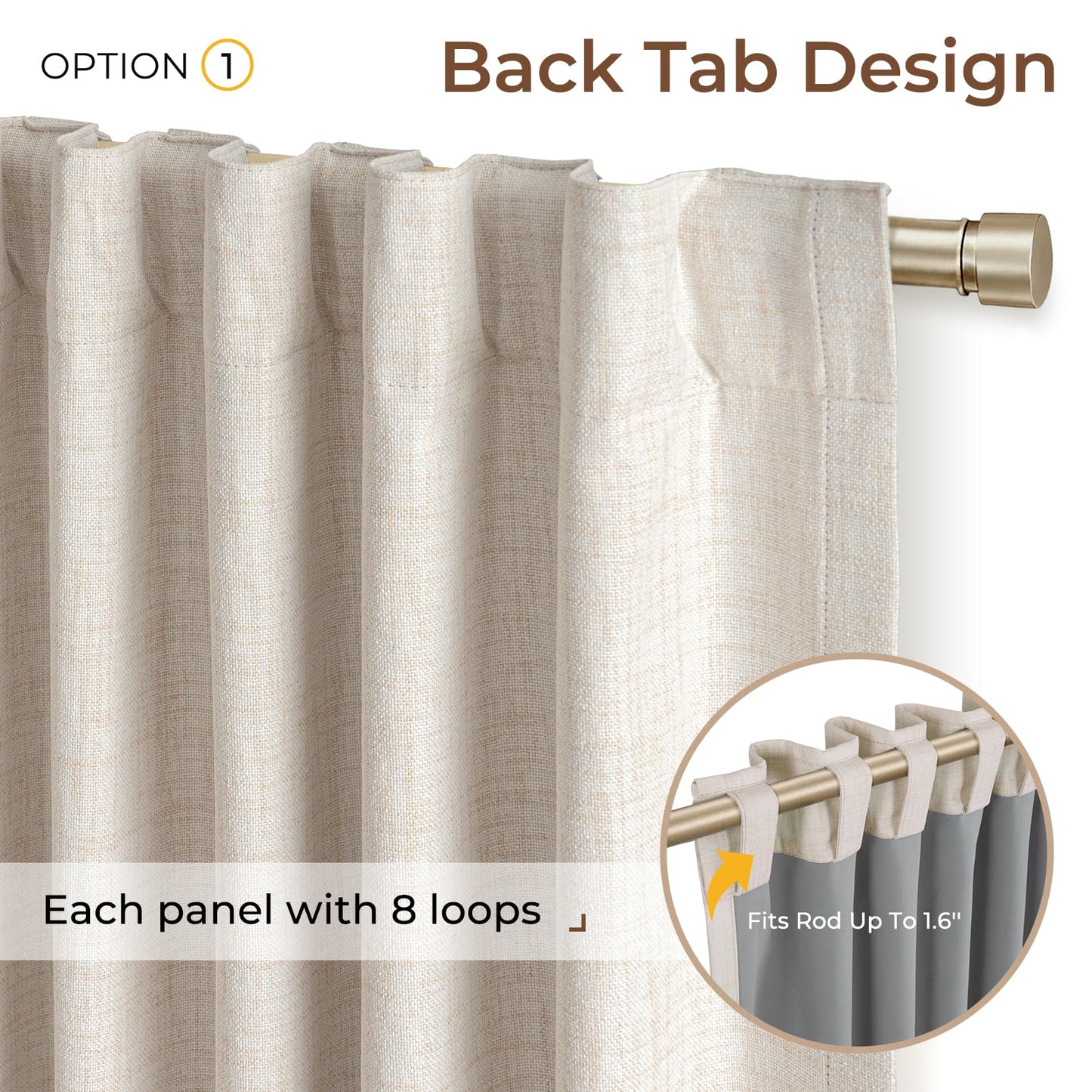 INOVADAY 100% Blackout Curtains 84 Inches Long 2 Panels Set, Back Tab/Rod Pocket Linen Blackout Curtains for Bedroom, Thermal Insulated Window Drapes - Cream, W50 X L84