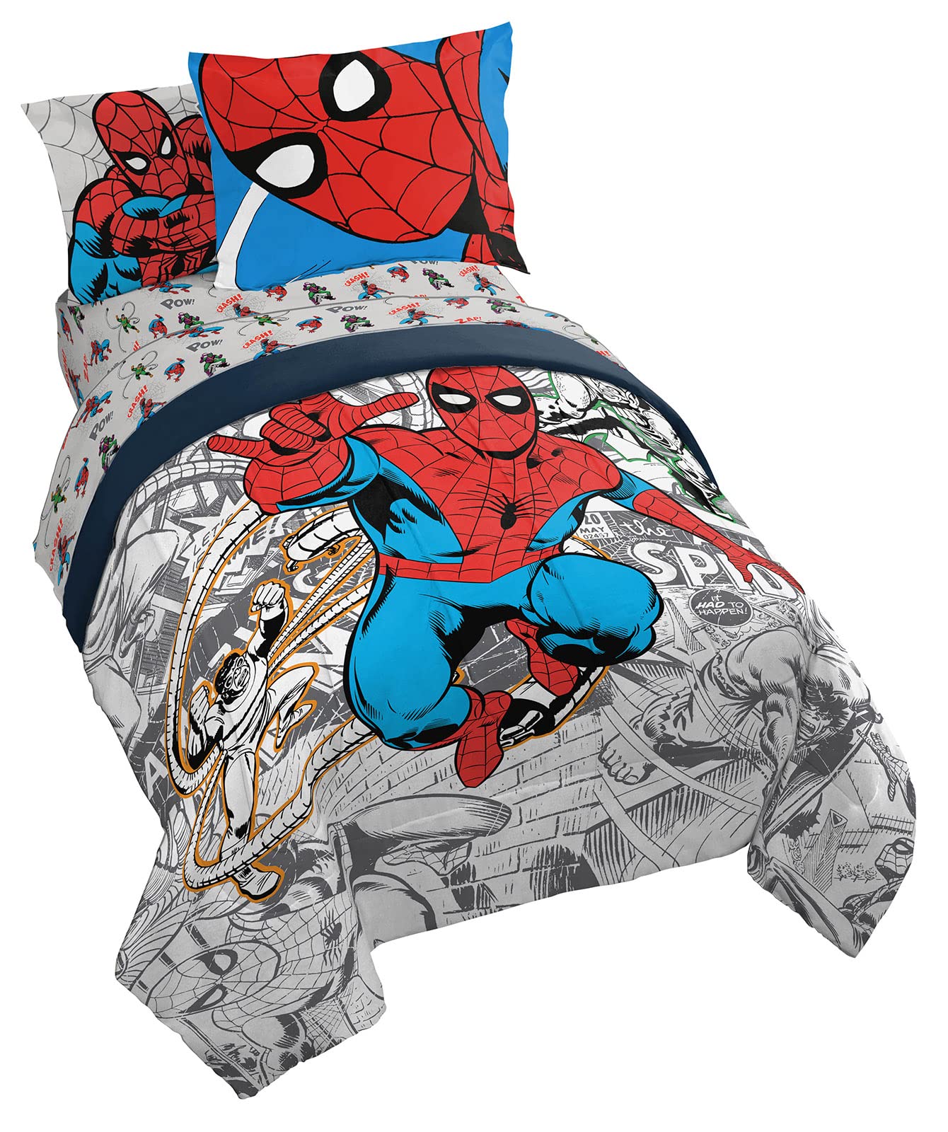 Jay Franco Spiderman Spidey VS 5 Piece Twin Size Bed Set - Includes Comforter & Sheet Set Bedding - Super Soft Fade Resistant Microfiber (Official Marvel Product)