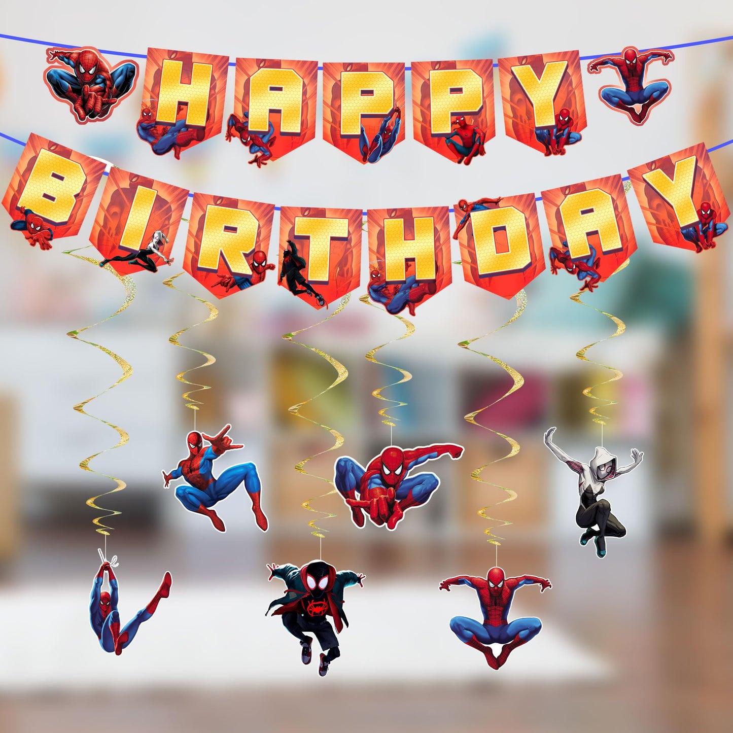Birthday Party Supplies,Party Decorations Include Happy Birthday Banner,Backdrop,Tablecover,Cake Toppers,Cups,Plates,Spiral Charms,Latex Balloons