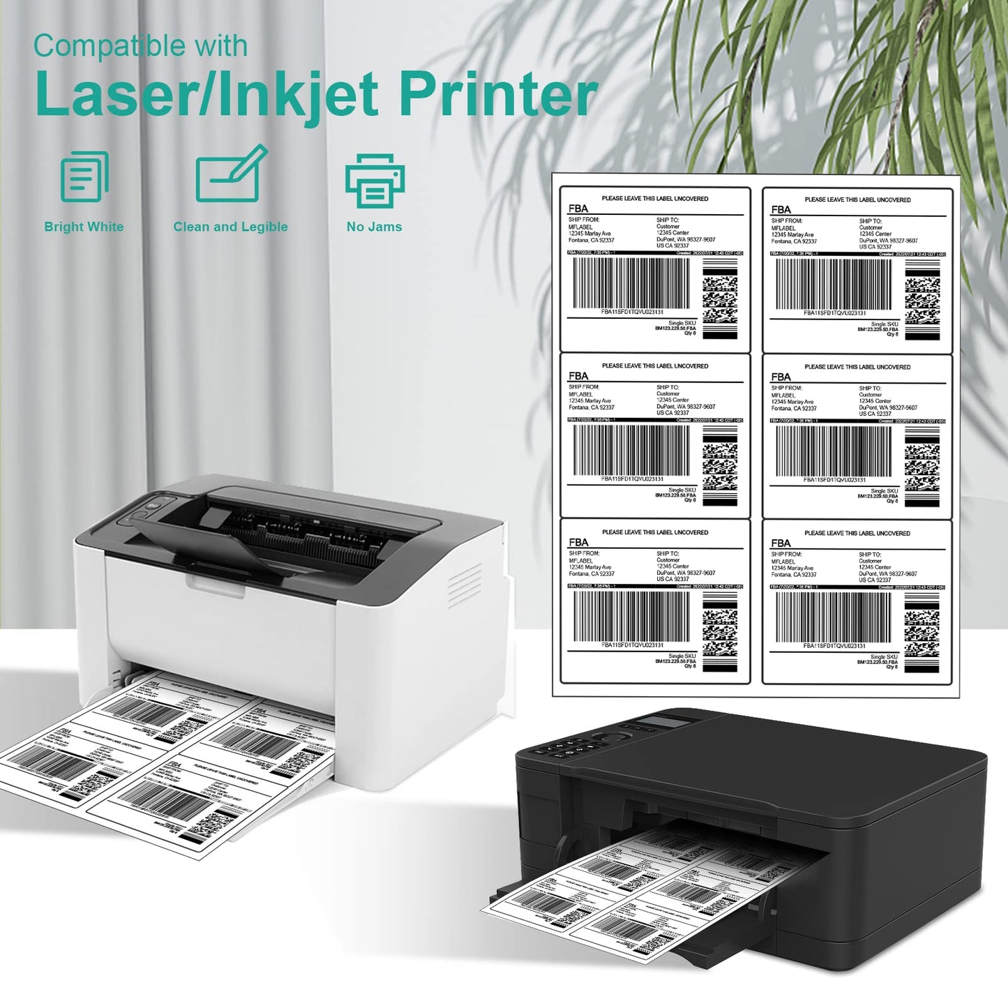 MFLABEL 3.33"x4" FBA Shipping Labels 6-UP - 500 Sheets (3000 Labels!) | Industrial Adhesive for Cardboard/Glass | Laser/Inkjet Certified + FREE 48 Fragile Stickers