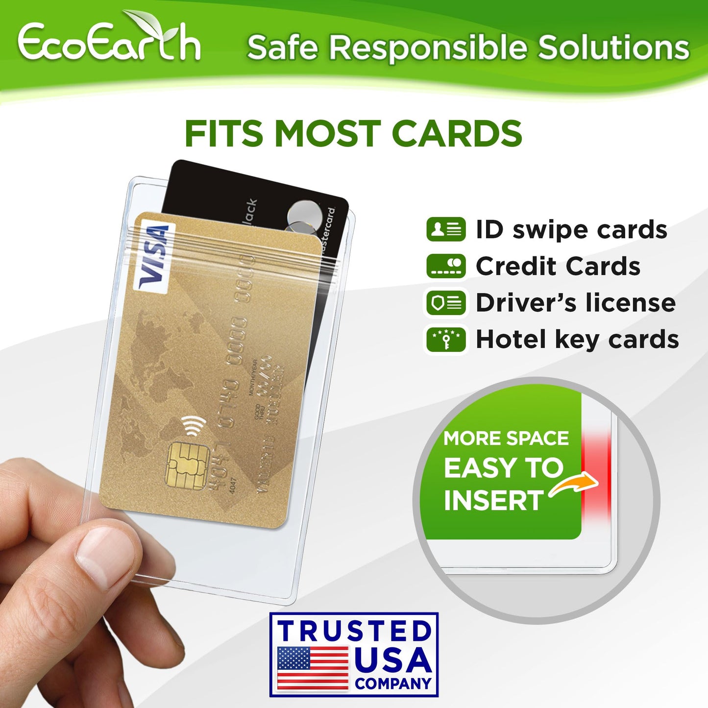 EcoEarth - Vertical Card Protector w/Soft Edge - Premium Tier Sealable 2.25x3.5 Inch, 250 Pack - Waterproof ID Badge Holder - Plastic Name Tag Holder Bulk