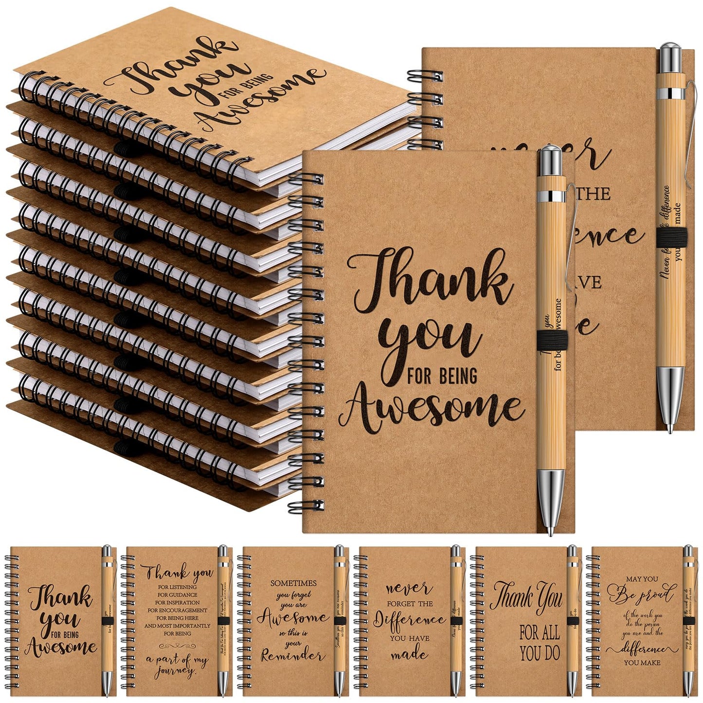 Tenceur 30 Pack Spiral Notebooks Sets Employee Appreciation Gifts Bulk Inspirational Spiral Journals with Motivational Bamboo Pens Thank You Gifts for Staff Teacher Coworker