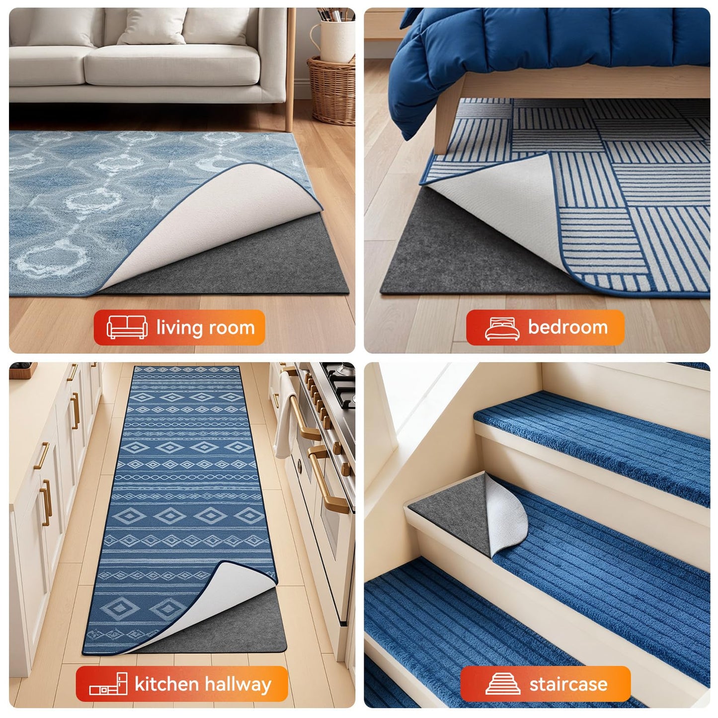 Songrey Non Slip Rug Pad Gripper 6 x 9 Ft, Thick Felt Fabric with Anti Skid Backing, Carpet Pad for Hardwood Floors, Keep Area Rugs in Place and Safe