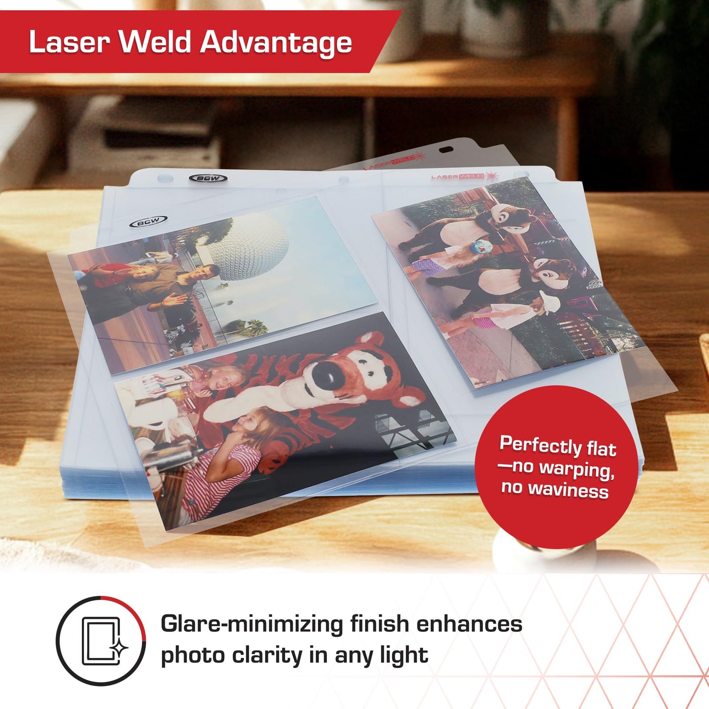 BCW Laserweld 3-Pocket 4x6 Photo Sleeves for 3 Ring Binder | Archival Photo Album Refill Pages | 100 Count