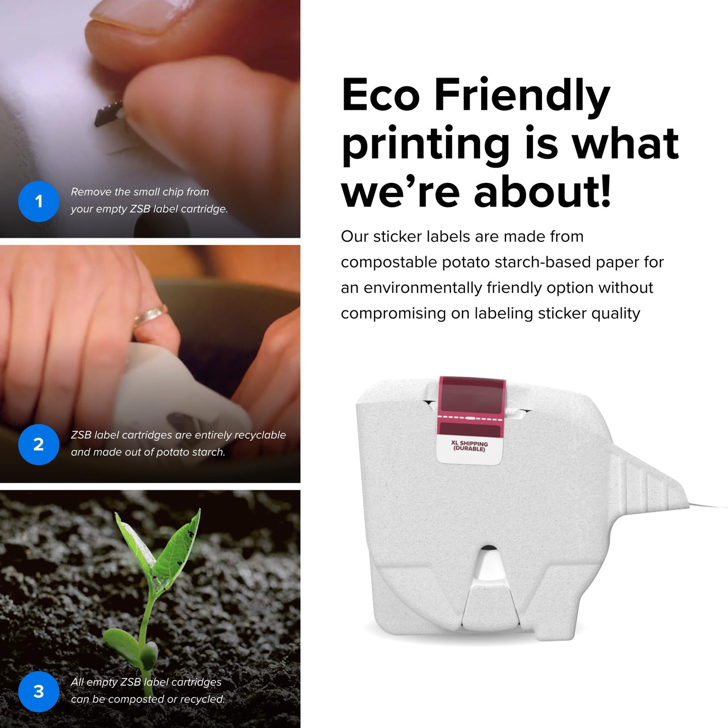 Zebra ZSB Series Labels - Potato Starch-Based Printer Label Paper - Recyclable Cartridge for Stickers - Versatile, Cloud-Based Adhesive - Durable Shipping, 4" x 6"