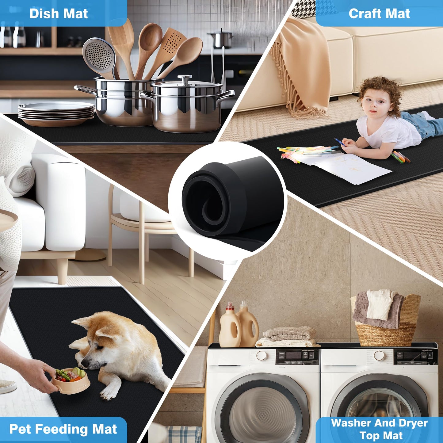 WAUTENANTY 54'' x 27.5'' Washer and Dryer Covers for the Top, Non-slip Silicone Washer Dryer Top Protector for Washing Machine, Waterproof Washer Dryer Countertop for Laundry Kitchen Home (Black)