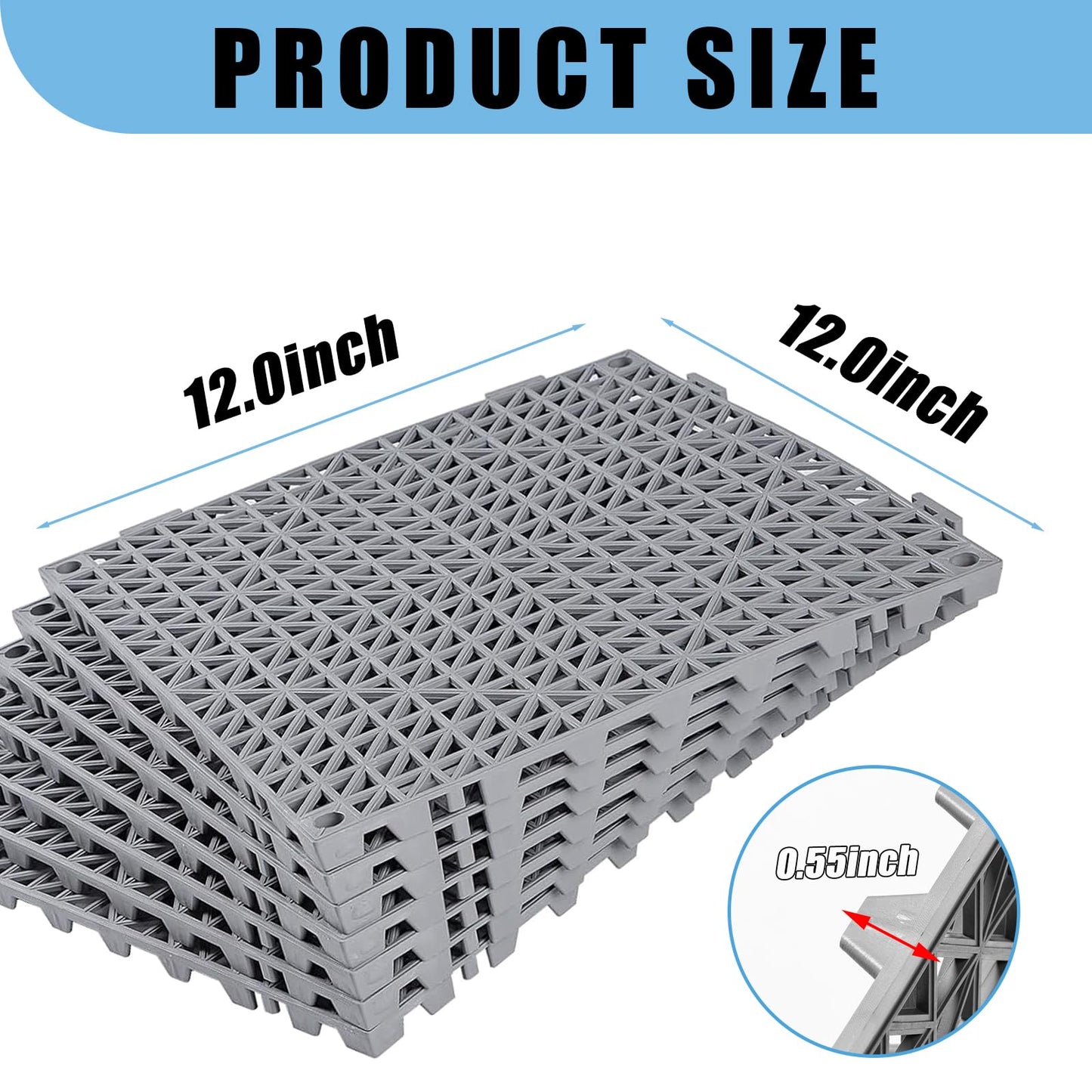 12” x 12” Drainage Interlocking Floor Tiles, 12 Pack Non-Slip Pool Deck Drain Tiles for Flooring, Soft PVC Splicing Modular Cushion Mats, Rubber Floor Tiles with Holes for Shower Basement Garage Shed