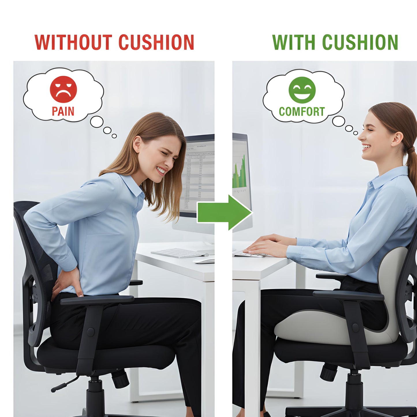 Zamerry Memory Foam Office Chair Cushion for Sciatica Pain Relief – Ergonomic Seat Cushions for Office Chairs, Desk Chair Cushion & Lumbar Support for Car, Airplane Seat Cushion for Back Pain