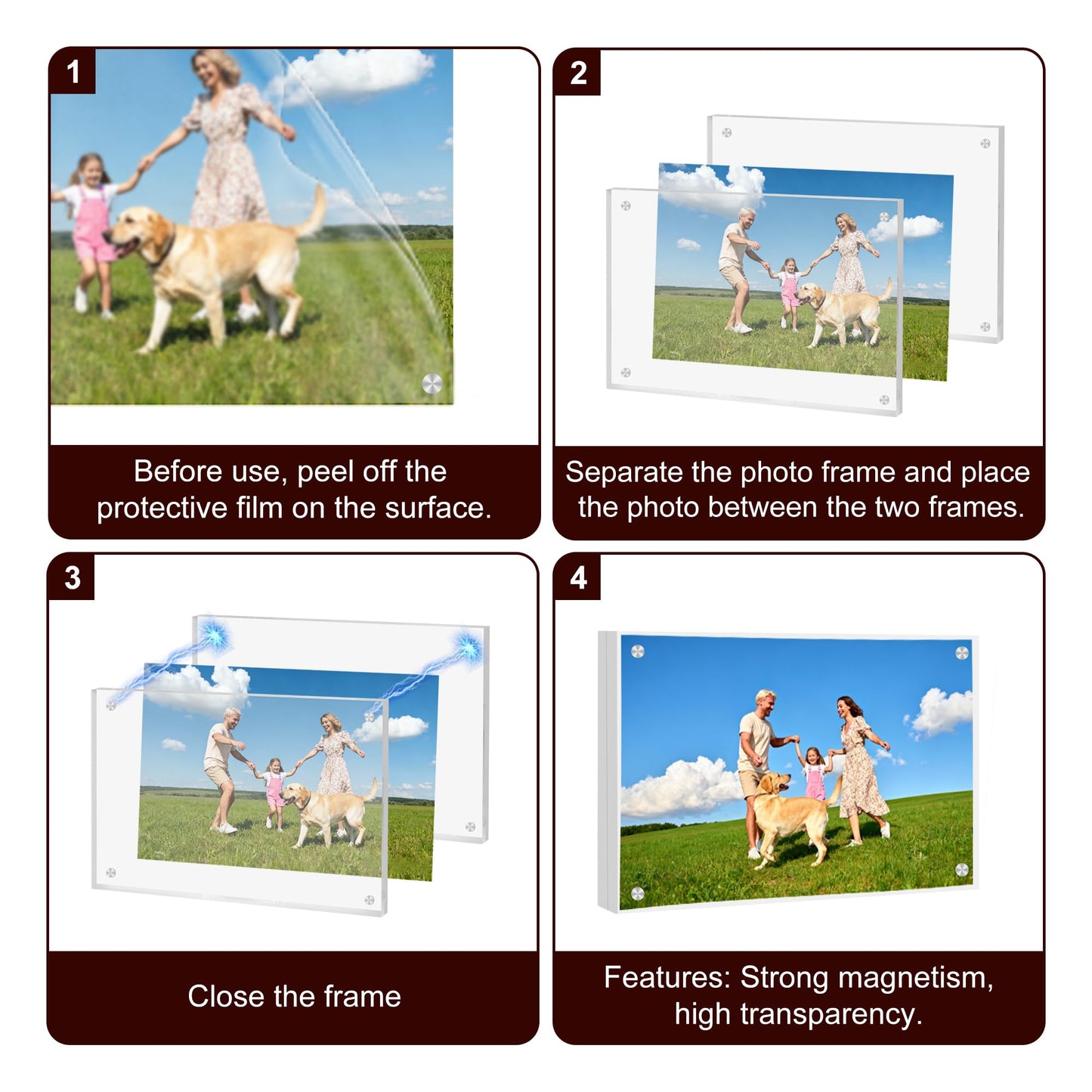 KRT 6 Pack Acrylic Picture Frames 4x6, Scalloped Acrylic Frame, Desktop Display Vertically or Horizontally Transparent Clear Double Sided Magnetic Picture Frame