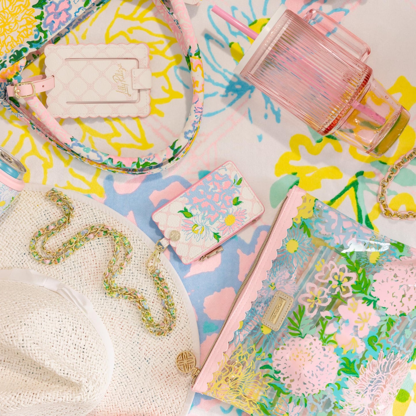 Lilly Pulitzer ID Case with Lanyard, Keychain Wallet with Zip Close, Cute Durable Card/Badge Holder with Long Lanyard for Women (Lilly Garden Home)