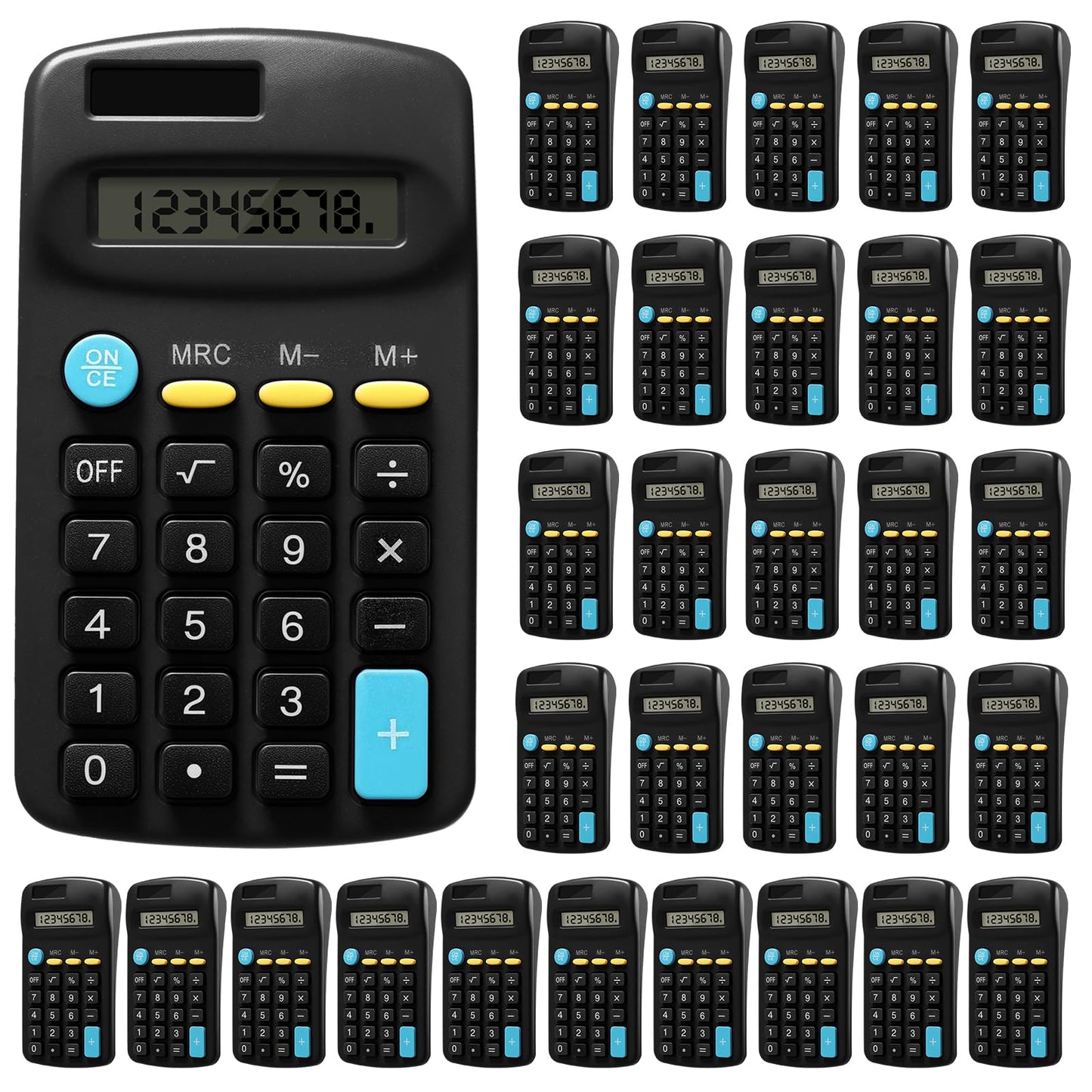 30 Pack Solar Powered Pocket Calculator for Students Classroom Supplies,Small Mini Calculator for Kids School Home Office(Black)