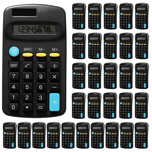 30 Pack Solar Powered Pocket Calculator for Students Classroom Supplies,Small Mini Calculator for Kids School Home Office(Black)