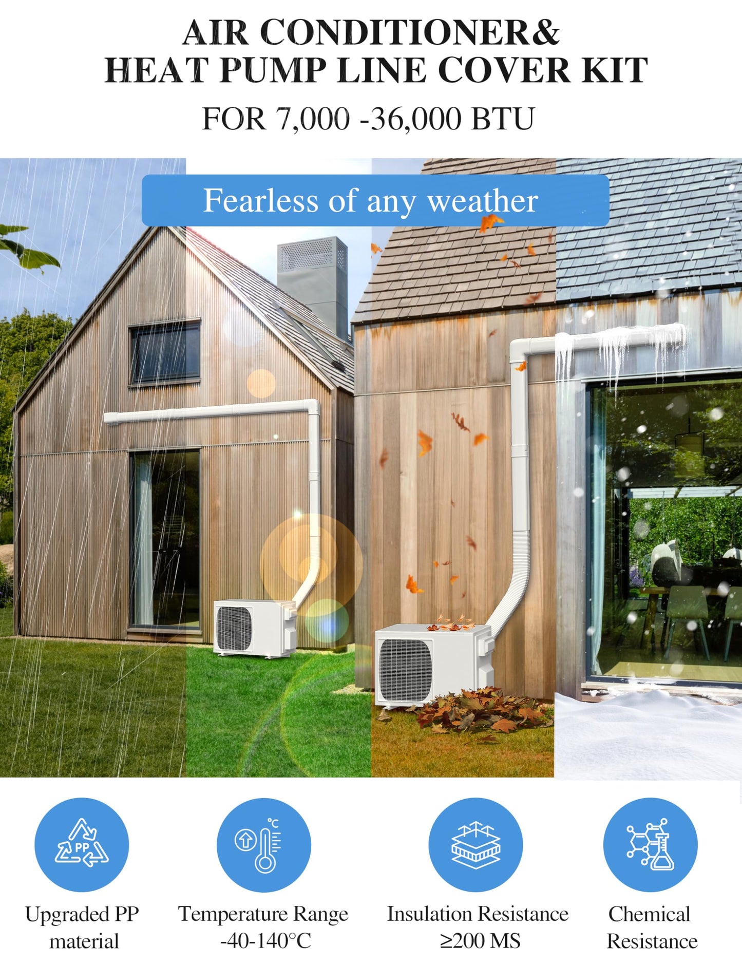 WEETALL 4'' 13Ft Mini Split Line Set Cover with Flexible Pipe, Upgrade PP Heat-Resistant & Paintable, Central AC and Heat Pumps-Full Set, No Other Parts Needed