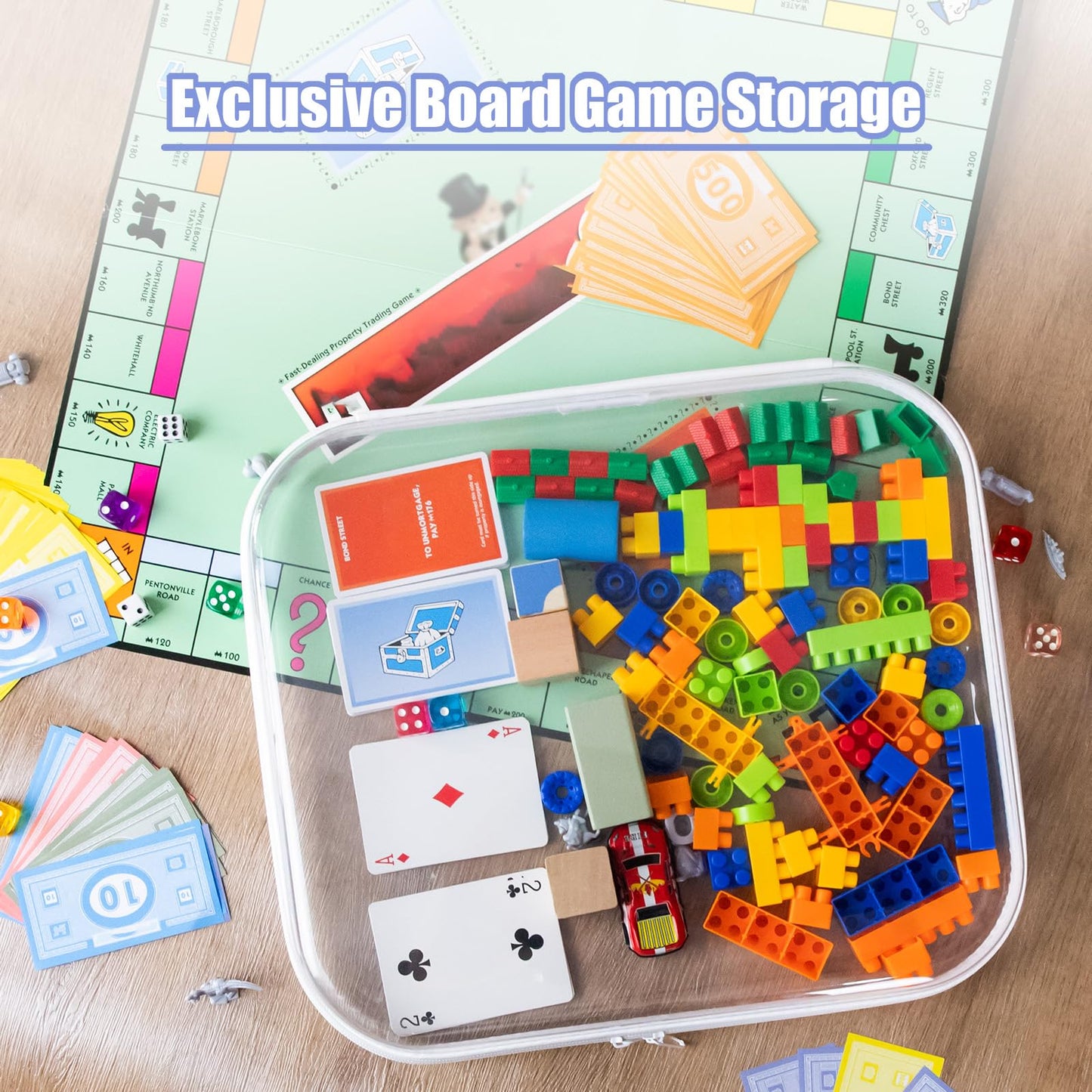oswba 3 Pack Extra Large Clear Board Game Storage Hard Shell Case with Zipper, Organizer Set with Stickers for Card Decks Puzzle Magazine Comic Book Documents a4 Paper and Craft, 13.8 × 11.8 in