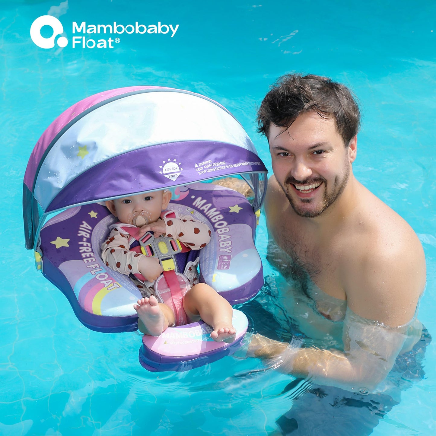 MAMBOBABYFLOAT Sunny Navigator Baby Pool Float with Canopy 2025 — Safe, Comfortable, Adjustable Float w/Sun Protection, Air-Free Foam Technology, 5-Way Buckle System - Unicorn, Pink