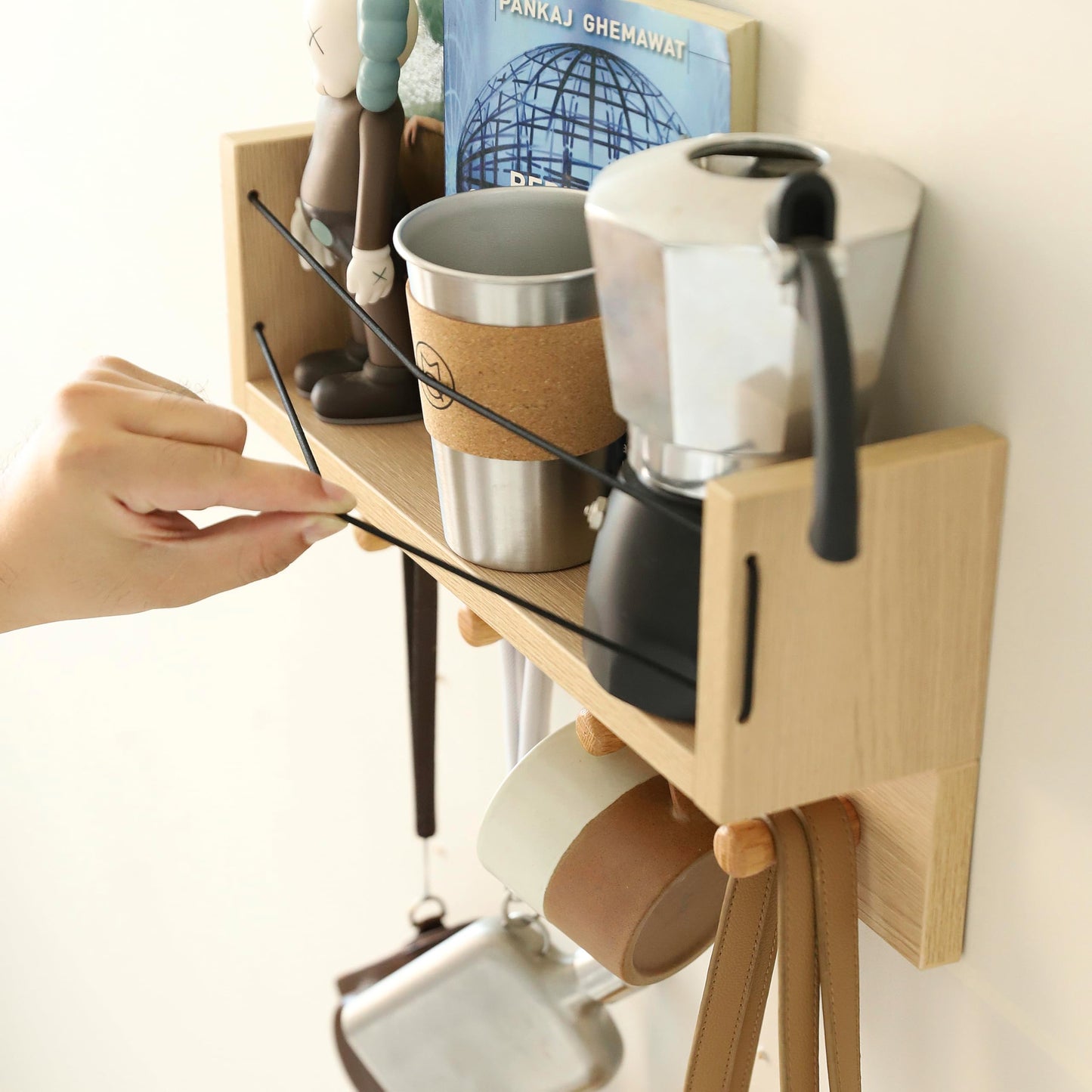 XAOMLP Entrance Coat Rack ，Coat Hooks, Wall-Mounted Wooden Hook Rack, Wall-Mounted Shelves are Very Suitable (Oak Color Finish-B-1)